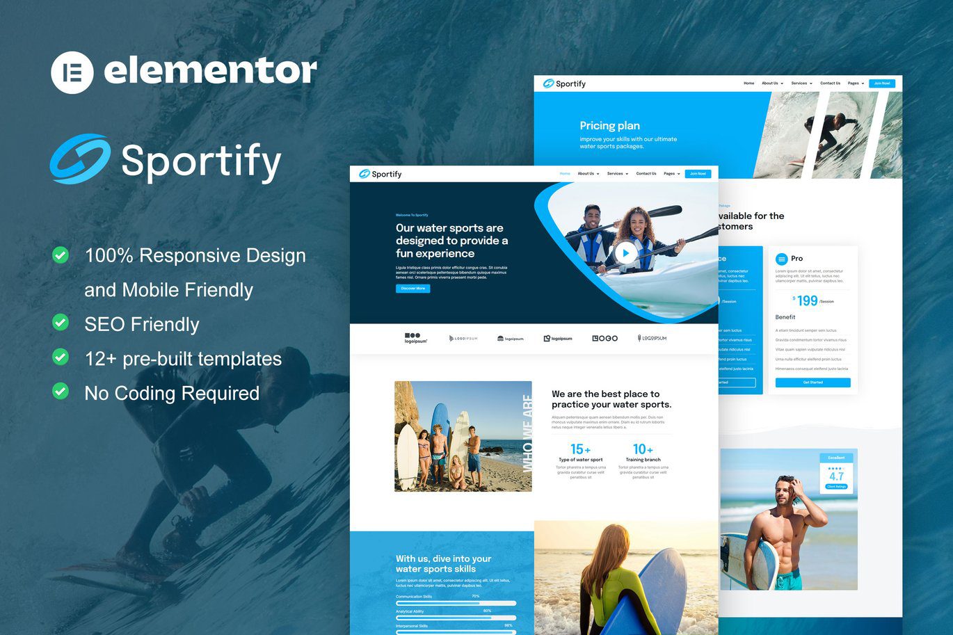Sportify – Water Sports and Surfing Elementor Pro Template Kit