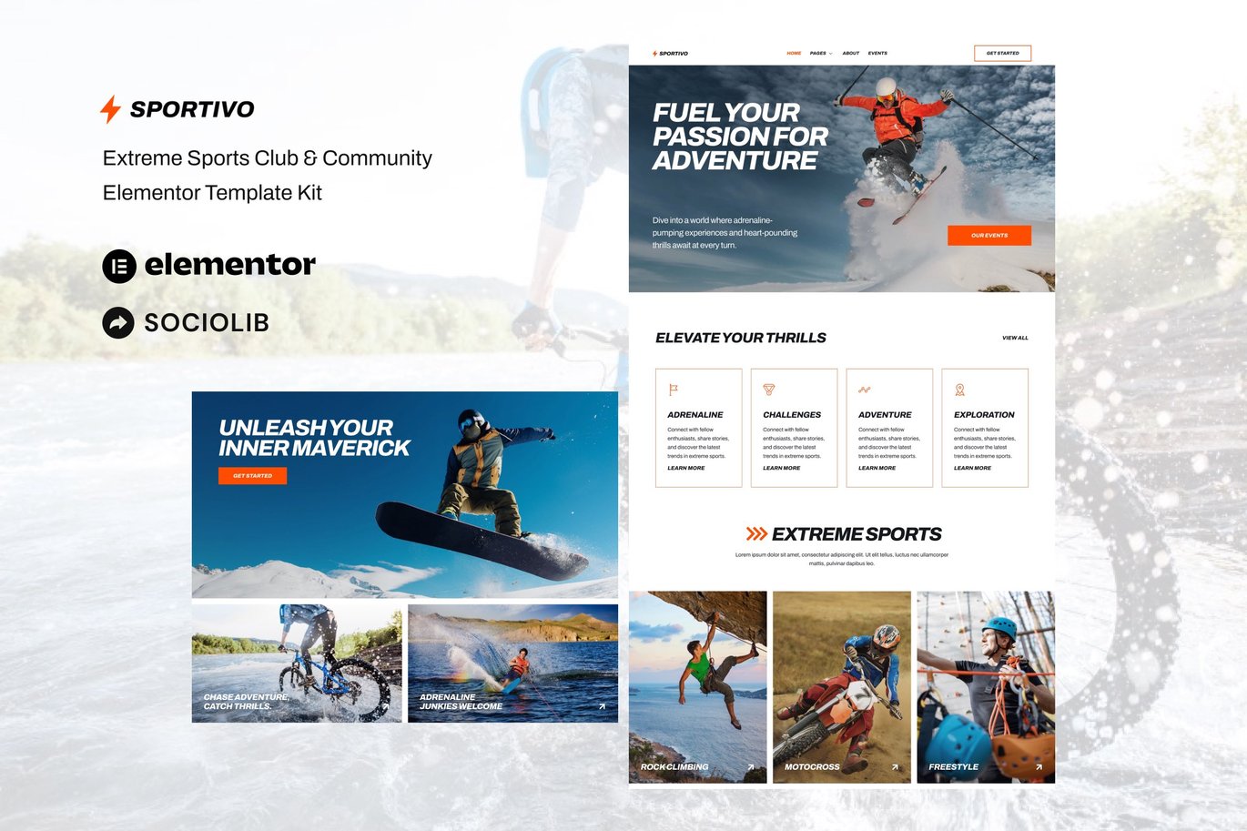 Sportivo – Extreme Sports Club and Community Elementor Template Kit