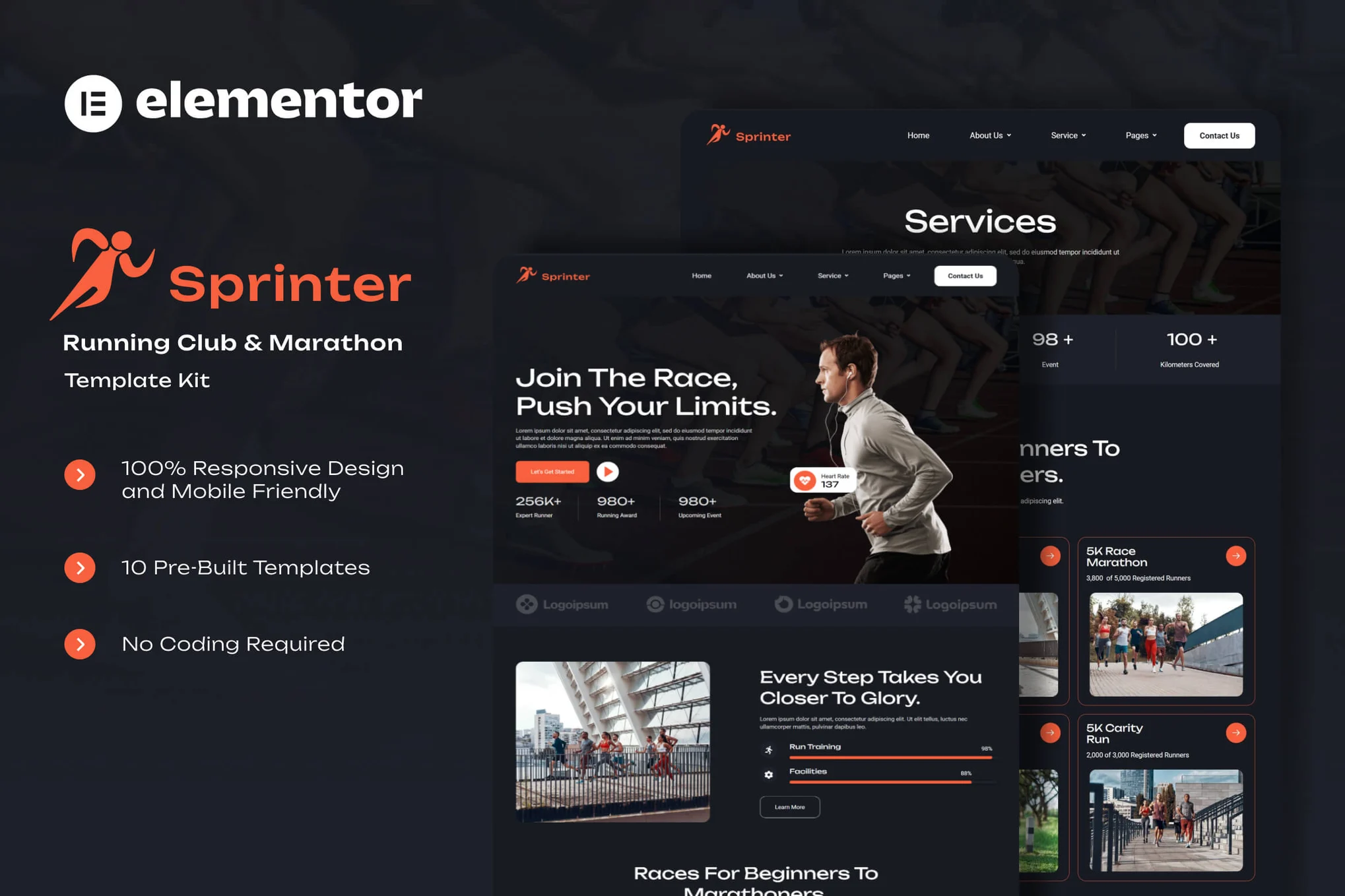 Sprinter – Running Club and Marathon Elementor Template Kit