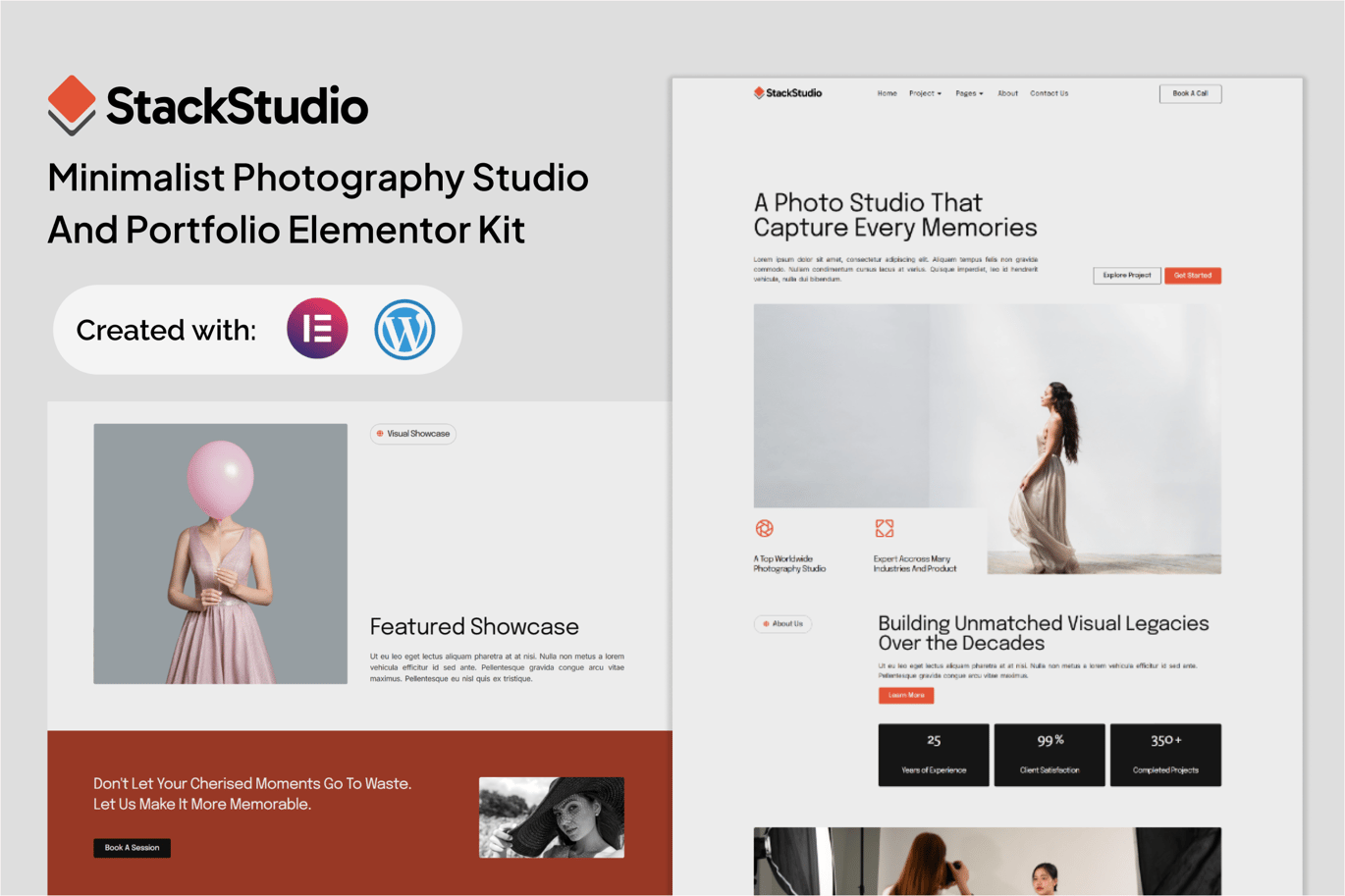 StackStudio – A Minimalist Photography Studio and Portfolio Elementor Kit