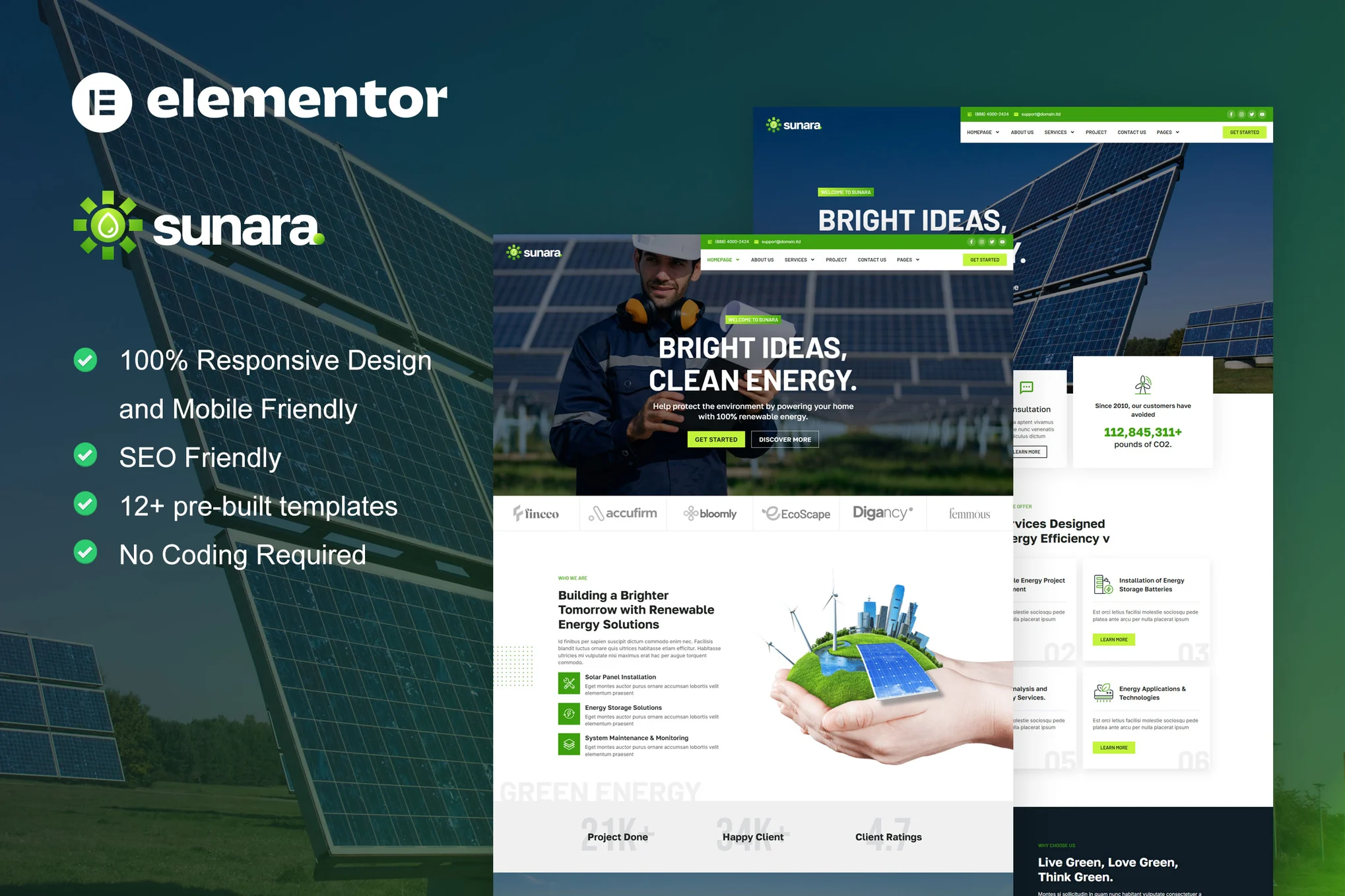 Sunara – Solar and Renewable Energy Elementor Pro Template Kit