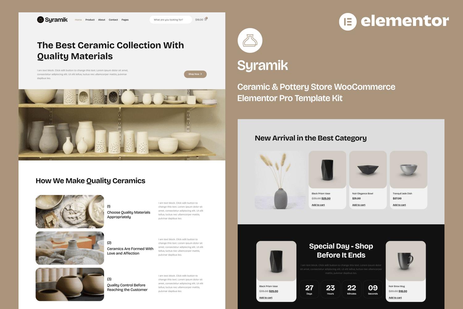 Syramik – Ceramic and Pottery Store WooCommerce Elementor Pro Template Kit