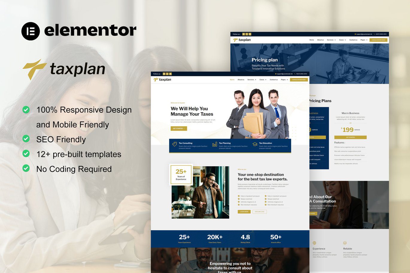 TaxPlan – Tax Advisor and Financial Consulting Elementor Pro Template Kit