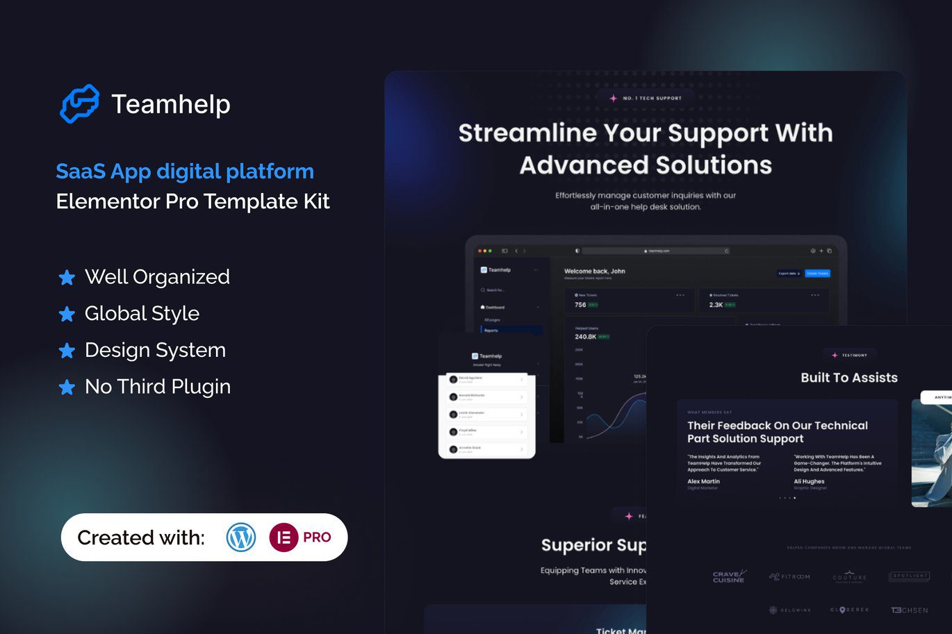 Teamhelp – Help Desk SaaS Elementor Pro Template Kit