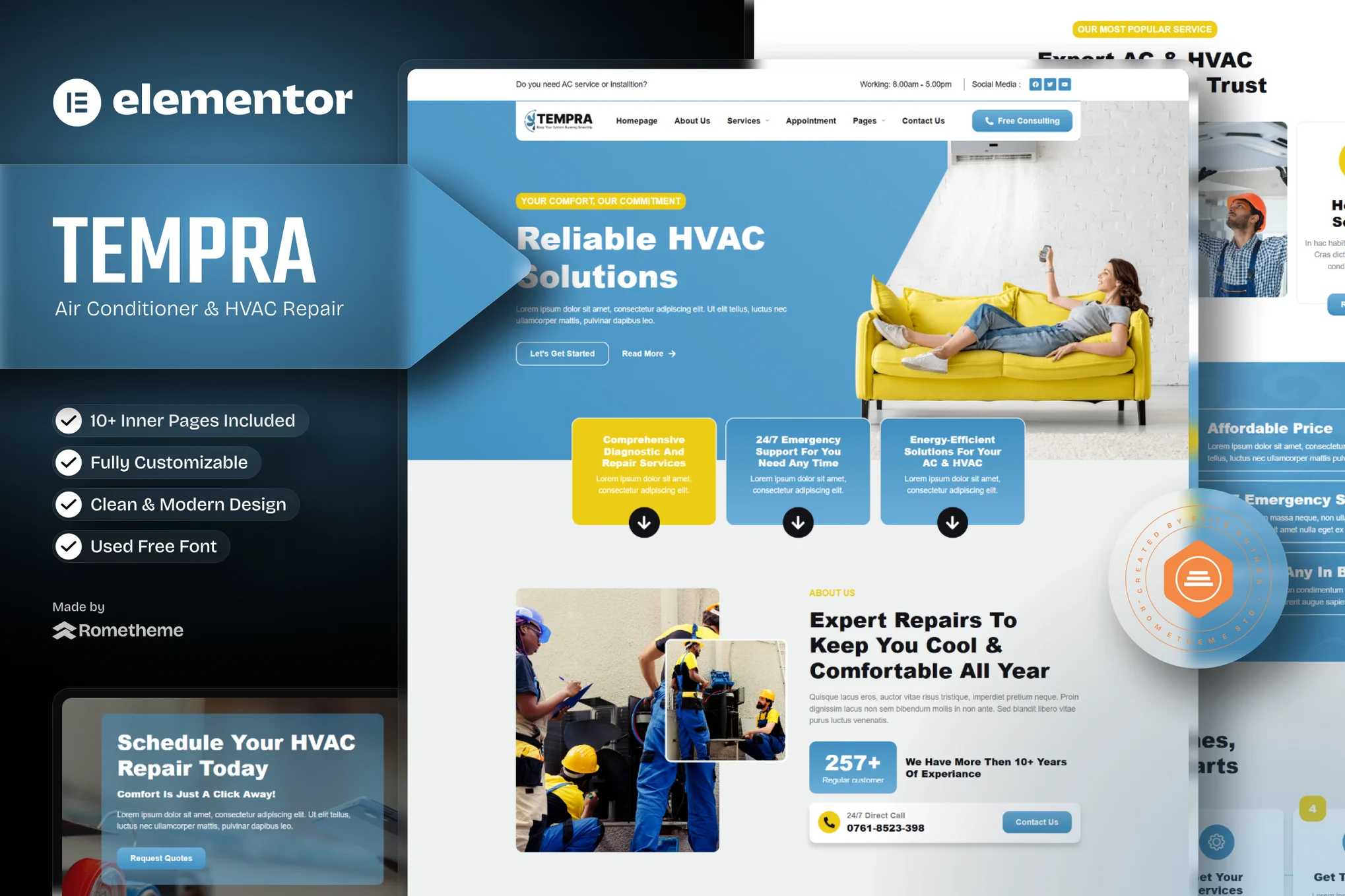 Tempra – Air Conditioner and HVAC Repair Elementor Template Kit