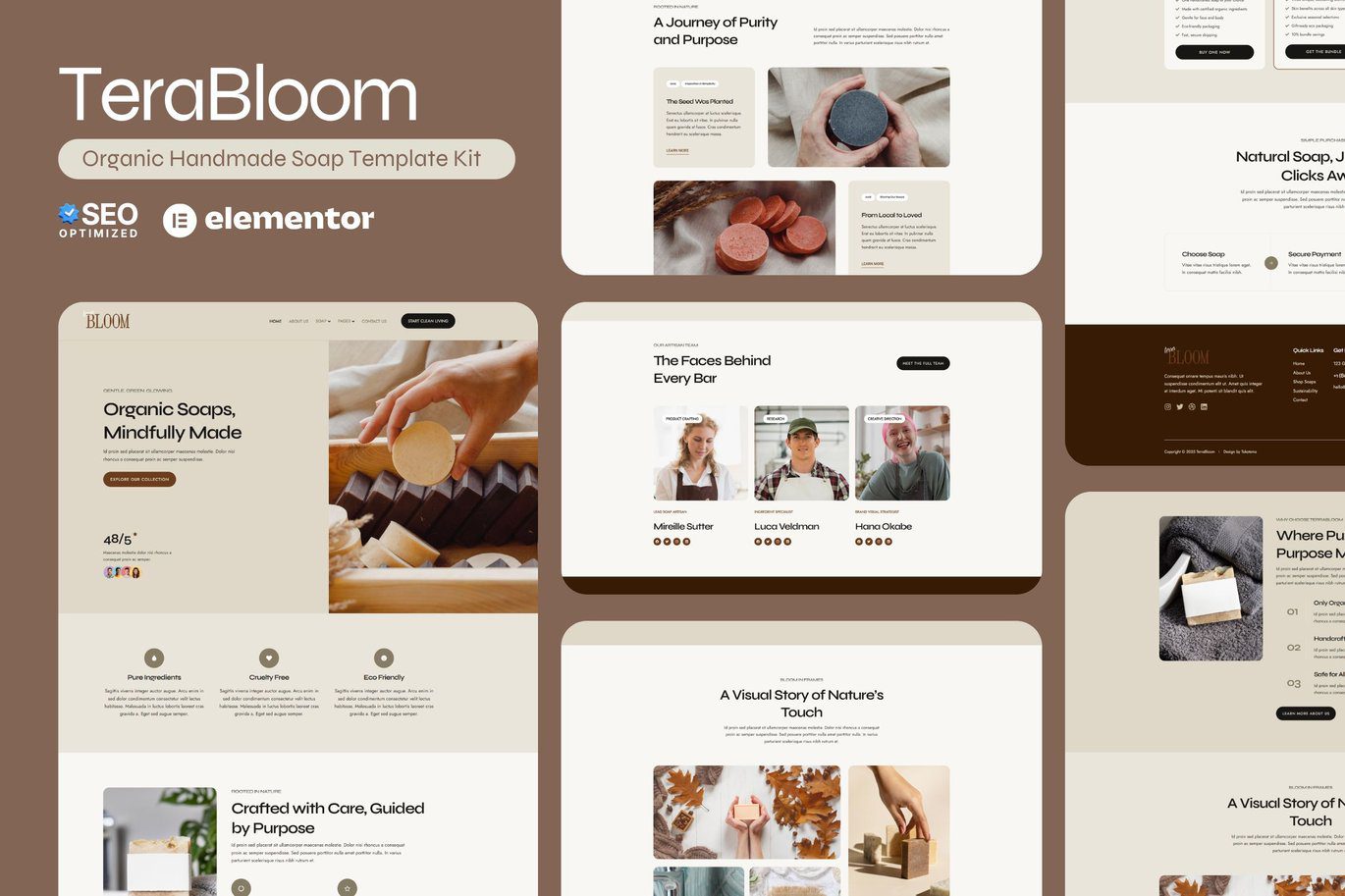 TerraBloom – Organic Handmade Soap Elementor Template Kit