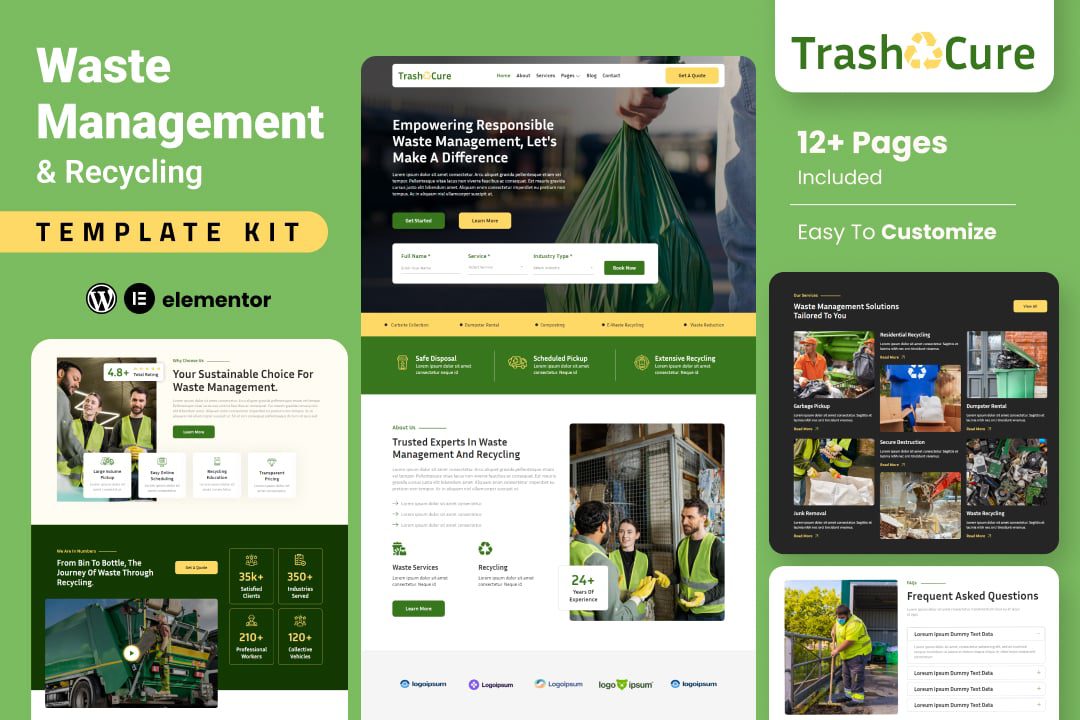 Trashcure – Waste Management and Recycling Service Elementor Template Kit