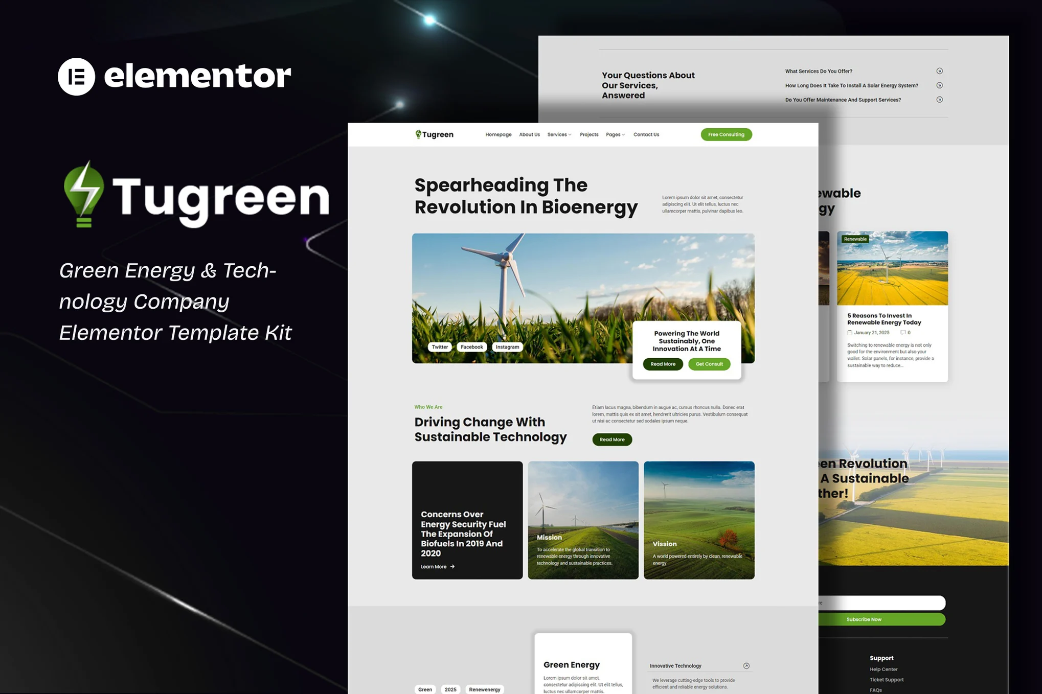 Tugreen – Green Energy and Technology Company Elementor Template Kit