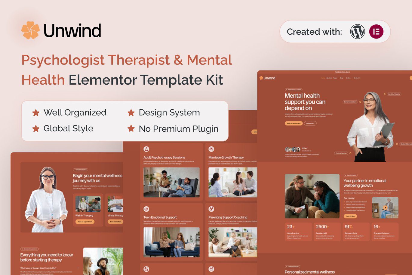 Unwind – Psychologist Therapist and Mental Health Elementor Template Kit