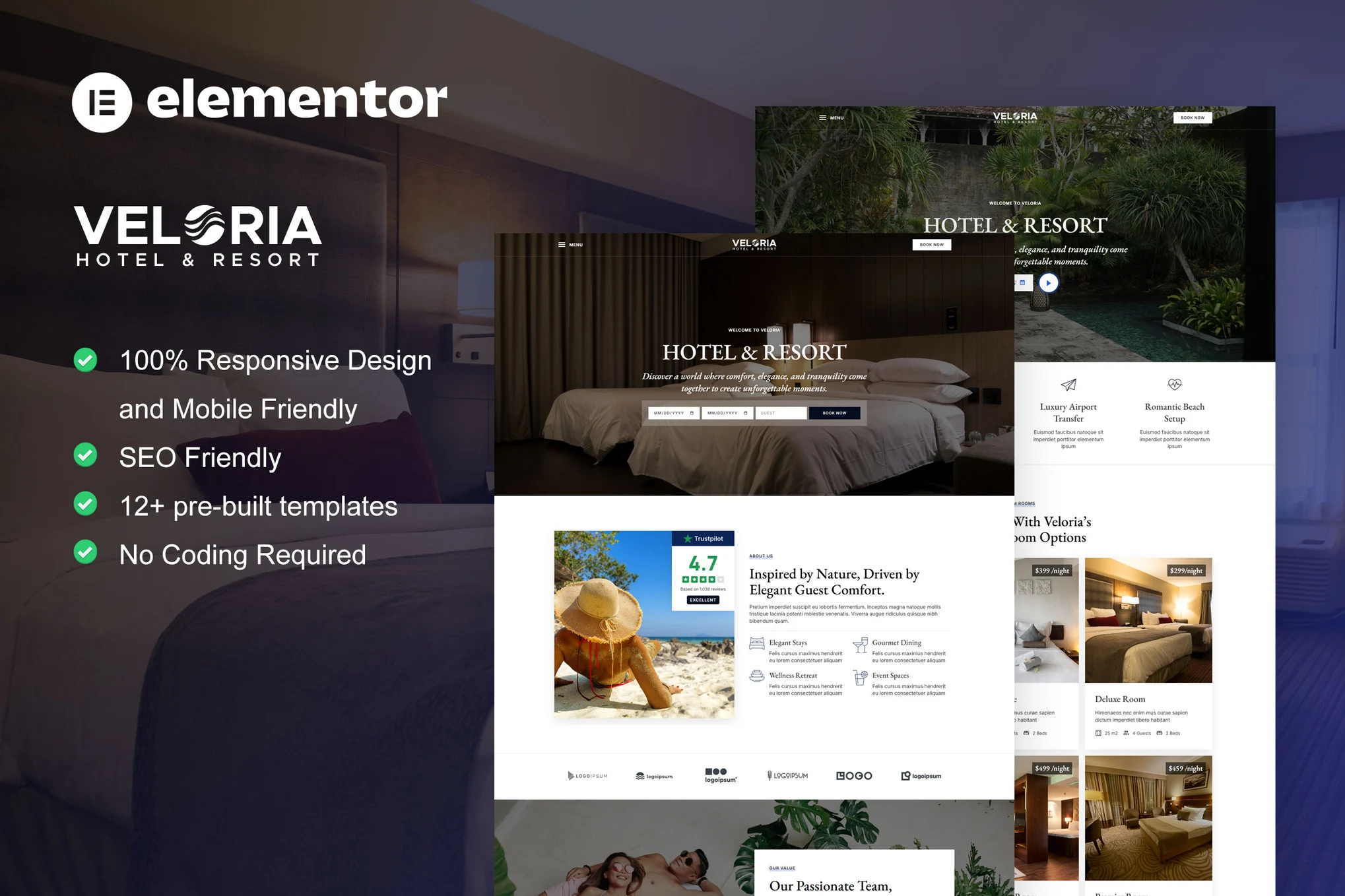 Veloria – Hotel and Resort Elementor Pro Template Kit