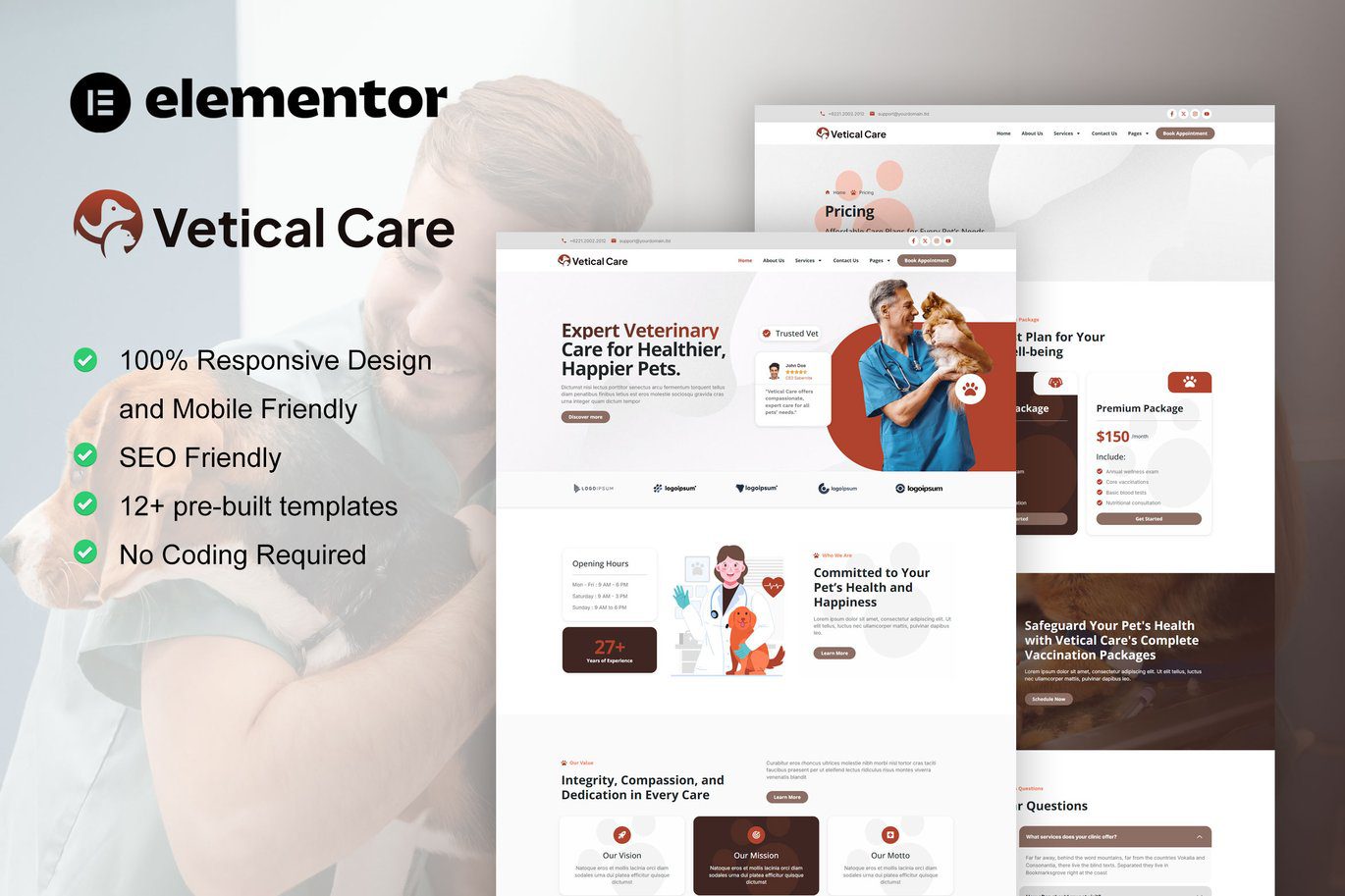 VeticalCare – Veterinary and Pet Care Elementor Pro Template Kit