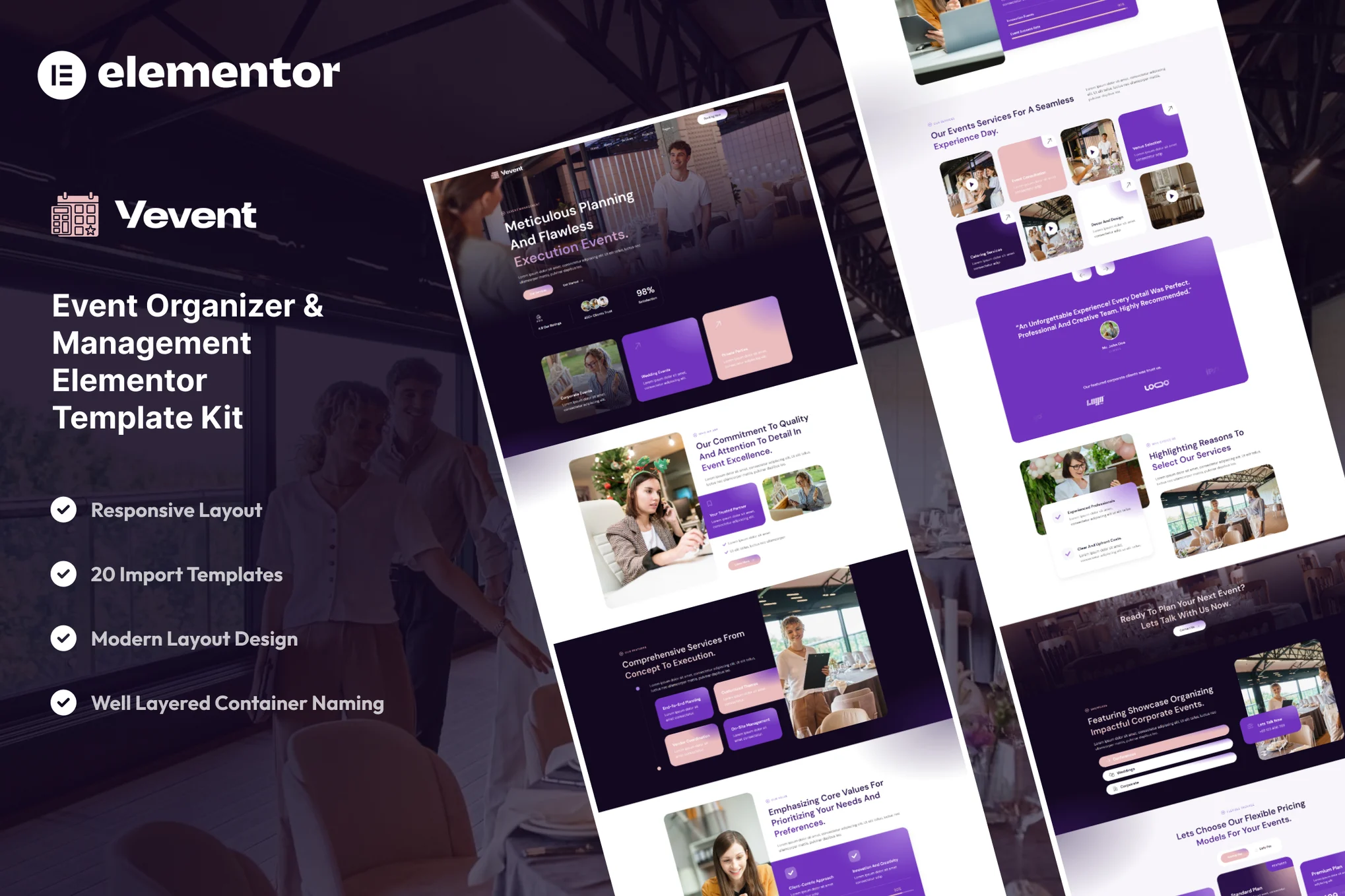 Vevent – Event Planner and Organizer Elementor Template Kit