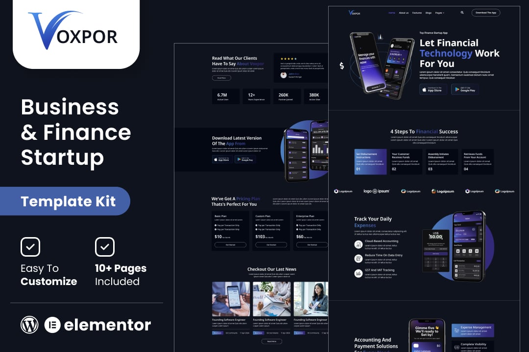 Voxpor – Business and Finance Startup Elementor Template kit