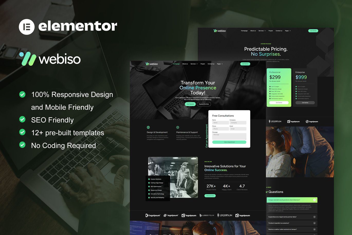 Webiso – Dark Digital Agency Elementor Template Kit