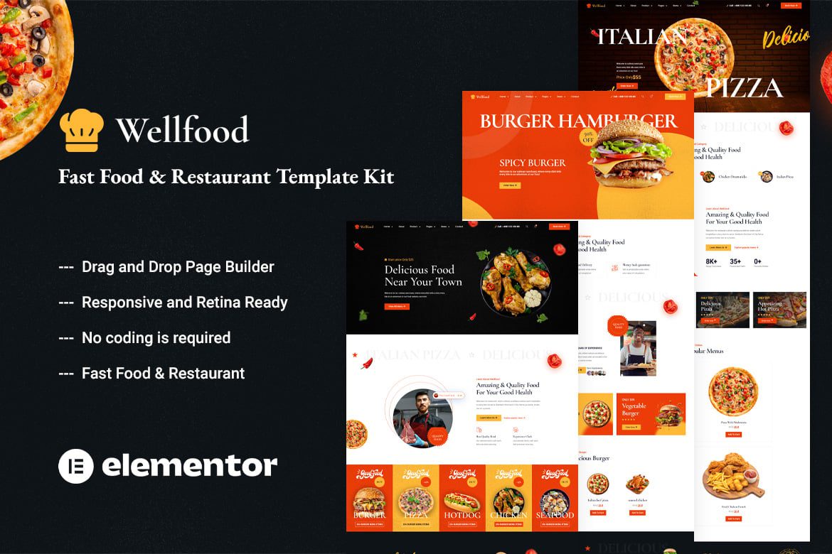 Wellfood – Fast Food and Restaurant Elementor Pro Template Kit