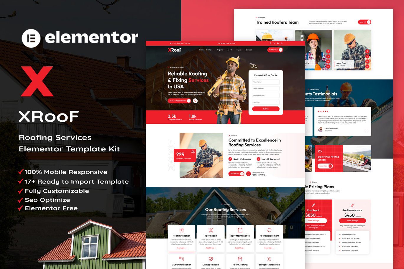 XRoof – Roofing Services Elementor Template Kit