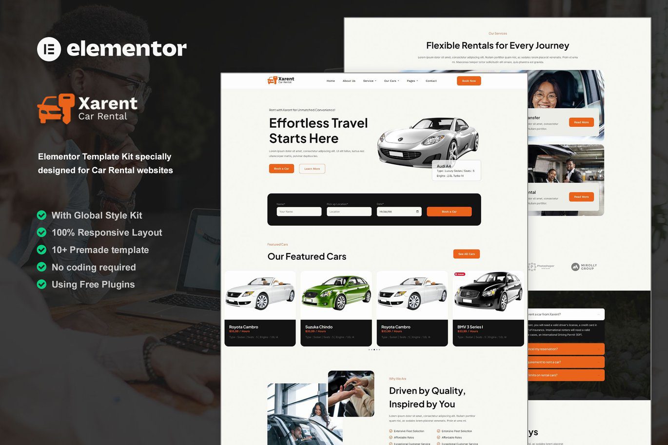 Xarent – Car Rental Elementor Template Kit