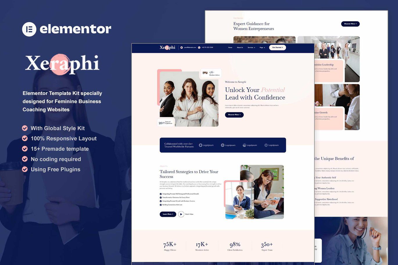 Xeraphi – Feminine Business Coaching Elementor Template Kit