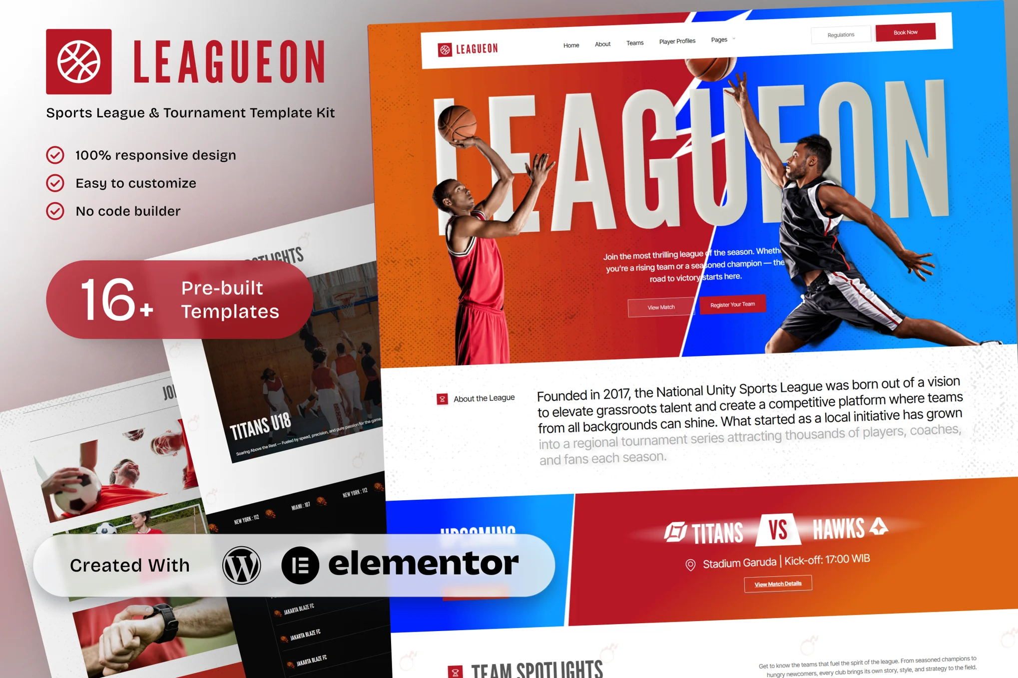 Leagueon – Sports League and Tournament Elementor Template Kit