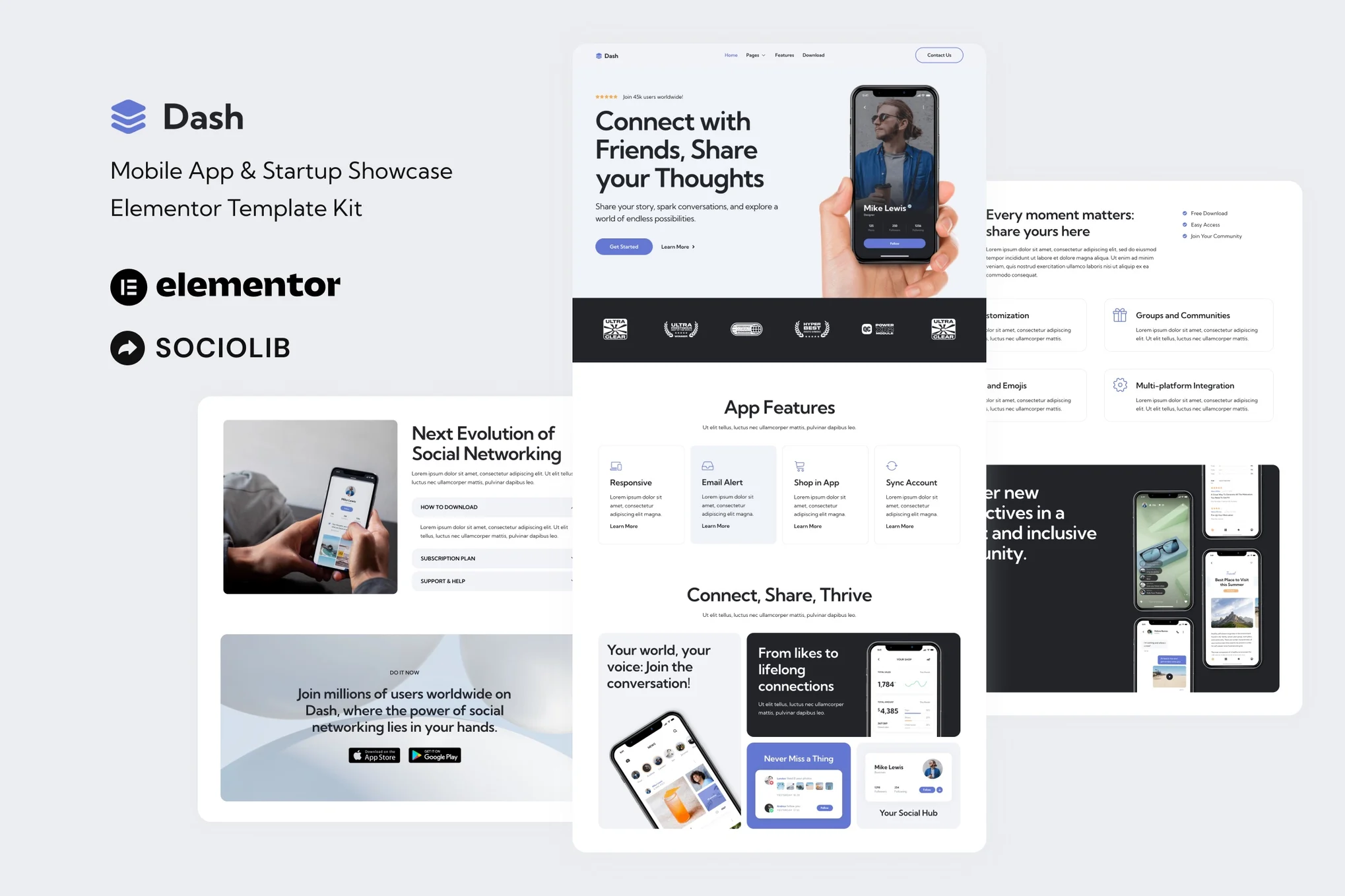 Dash – Mobile App and Startup Showcase Elementor Template Kit