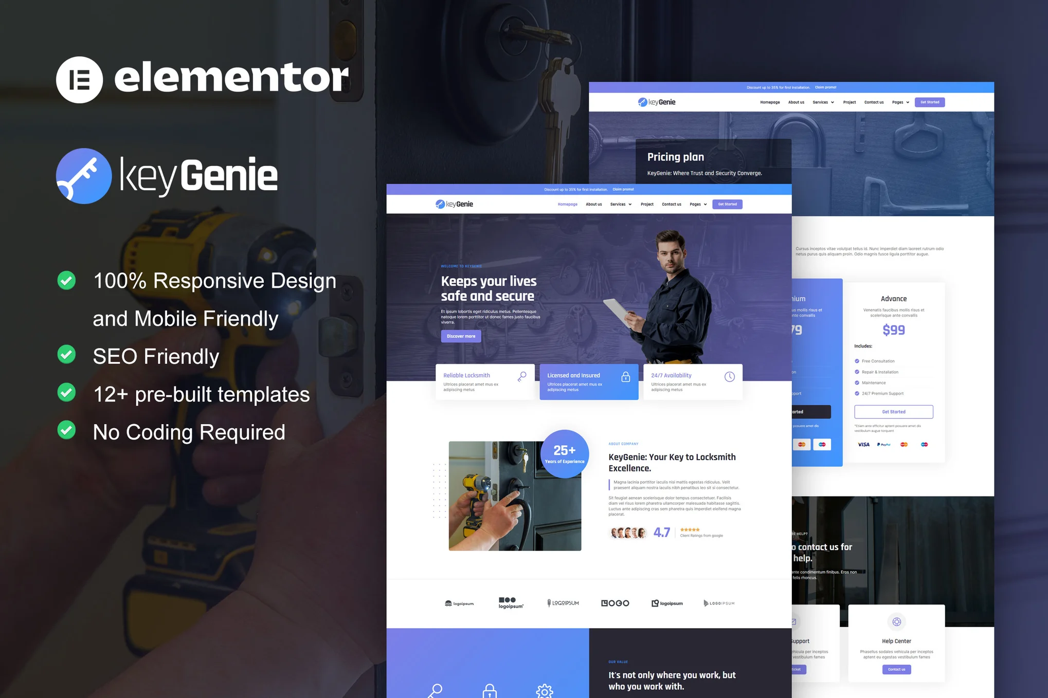 KeyGenie – Locksmith and Key Maker Service Elementor Template Kit