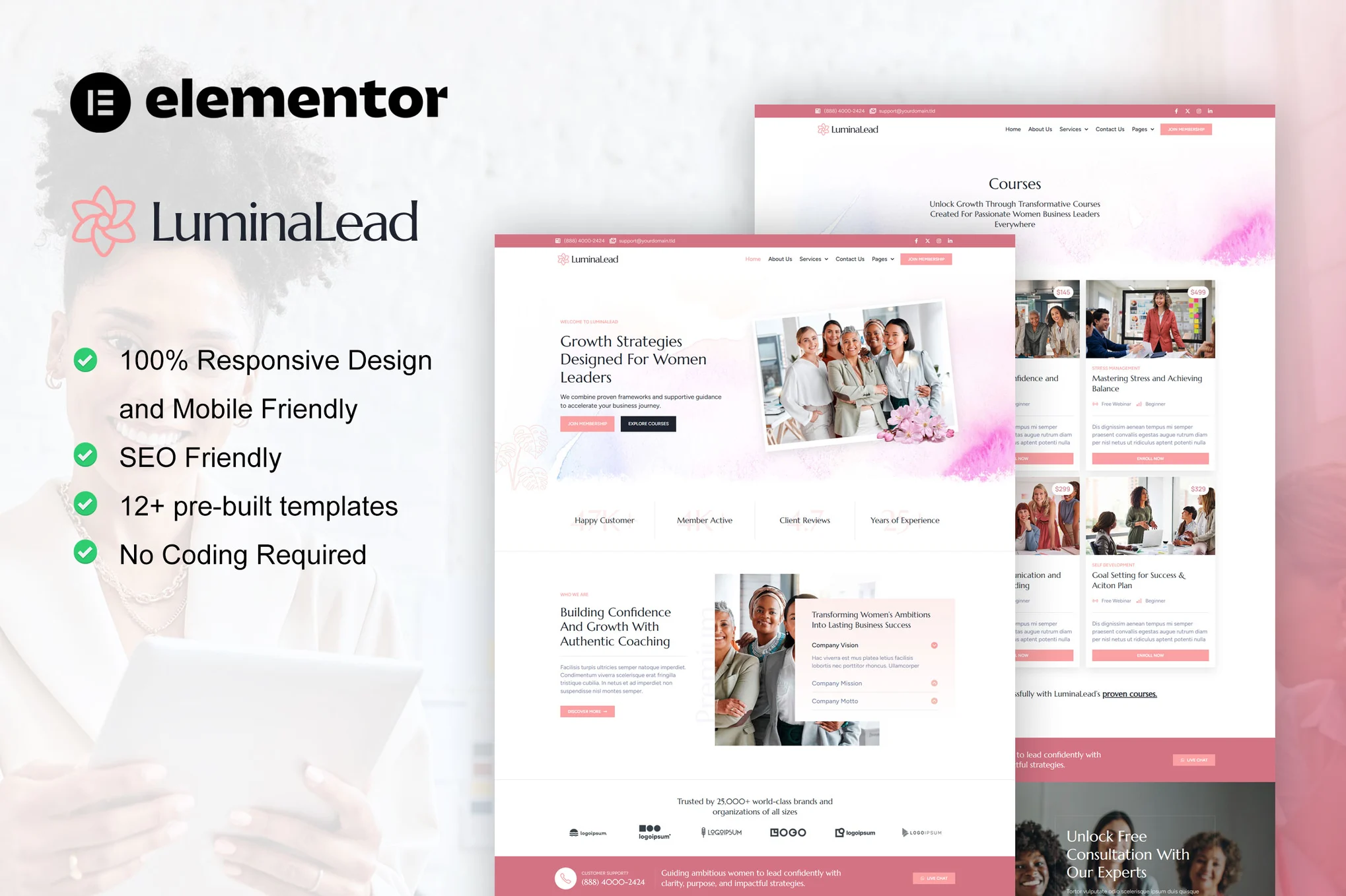 LuminaLead – Feminine Business Coaching Elementor Pro Template Kit