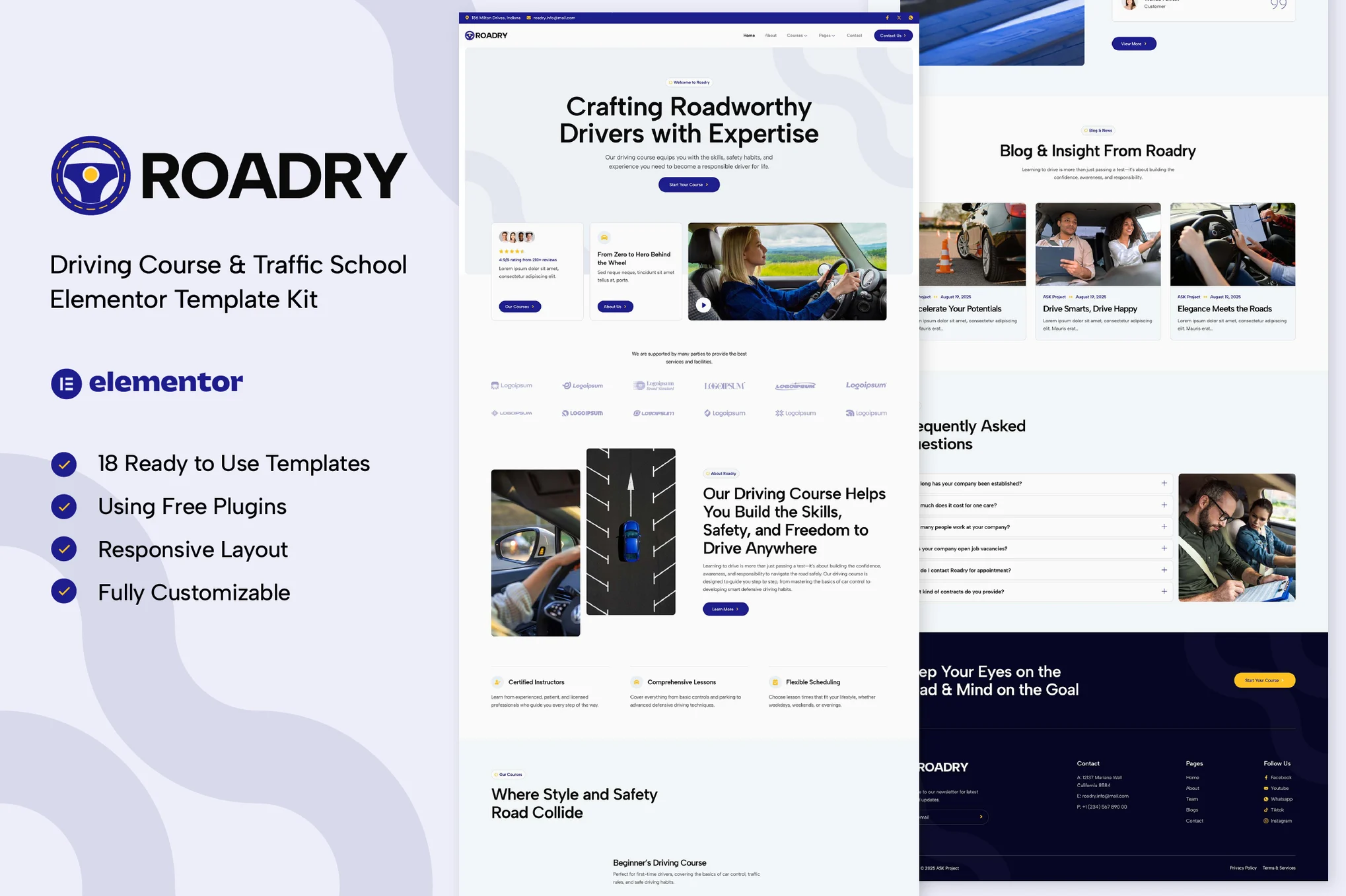 Roadry – Driving Course and Traffic School Elementor Template Kit