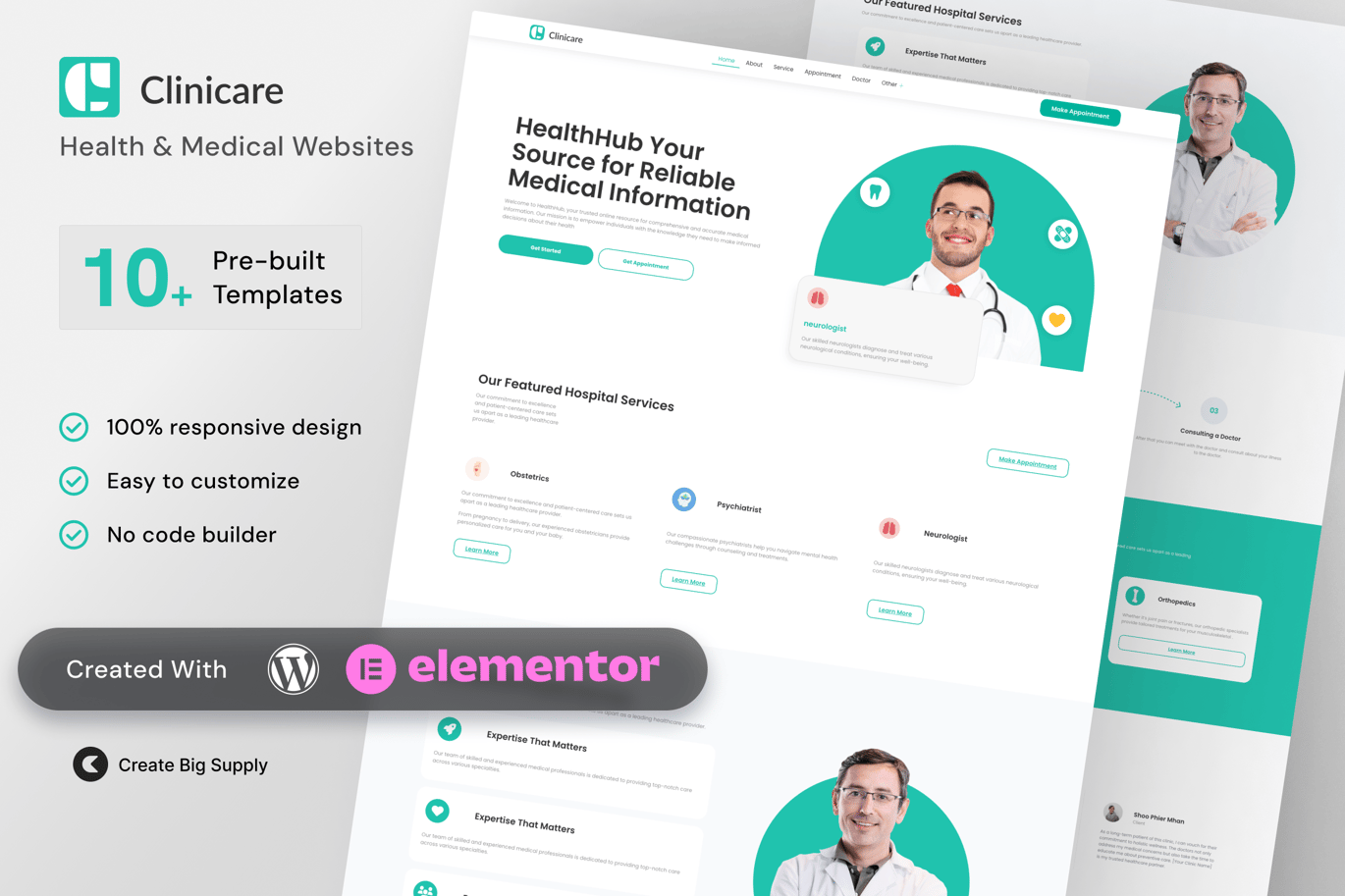 Clinicare – Elementor Template Kit Health and Medical Websites