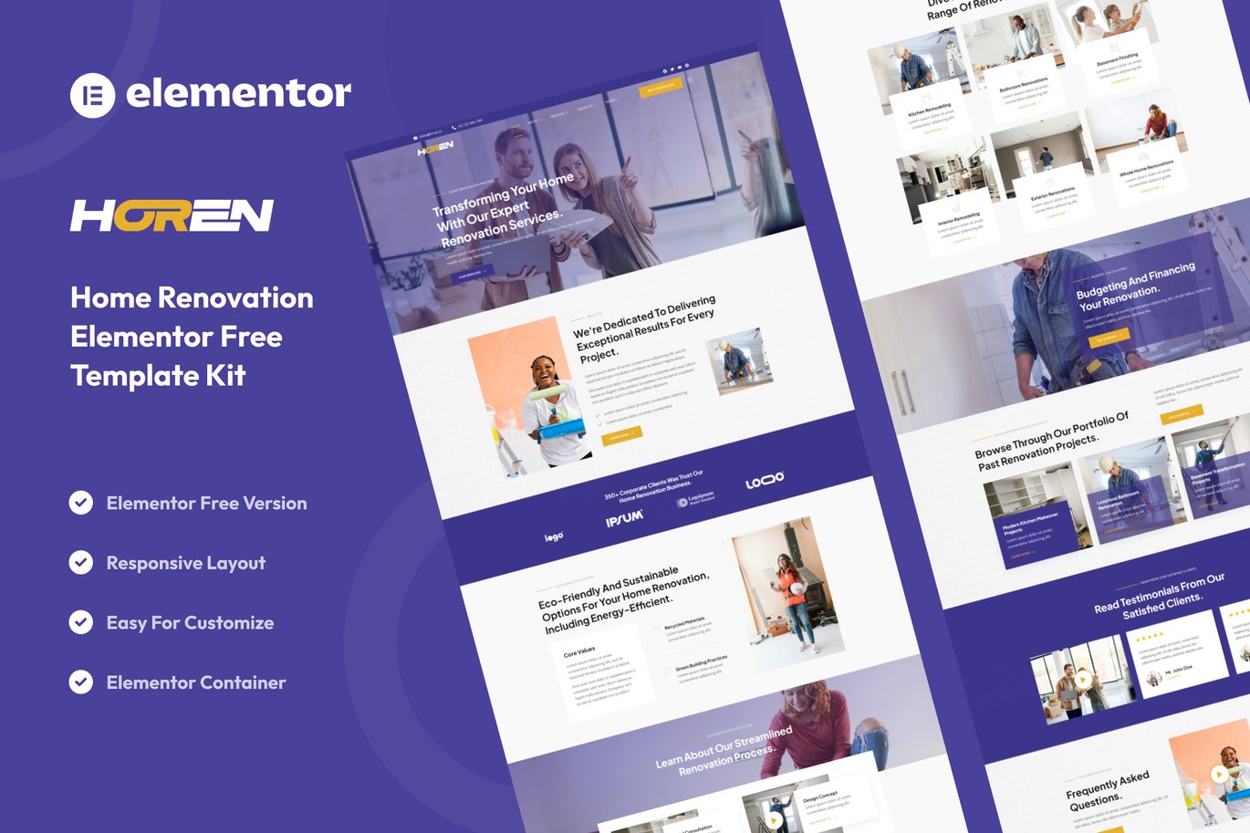Horen – Home Renovation Services Elementor Template Kit