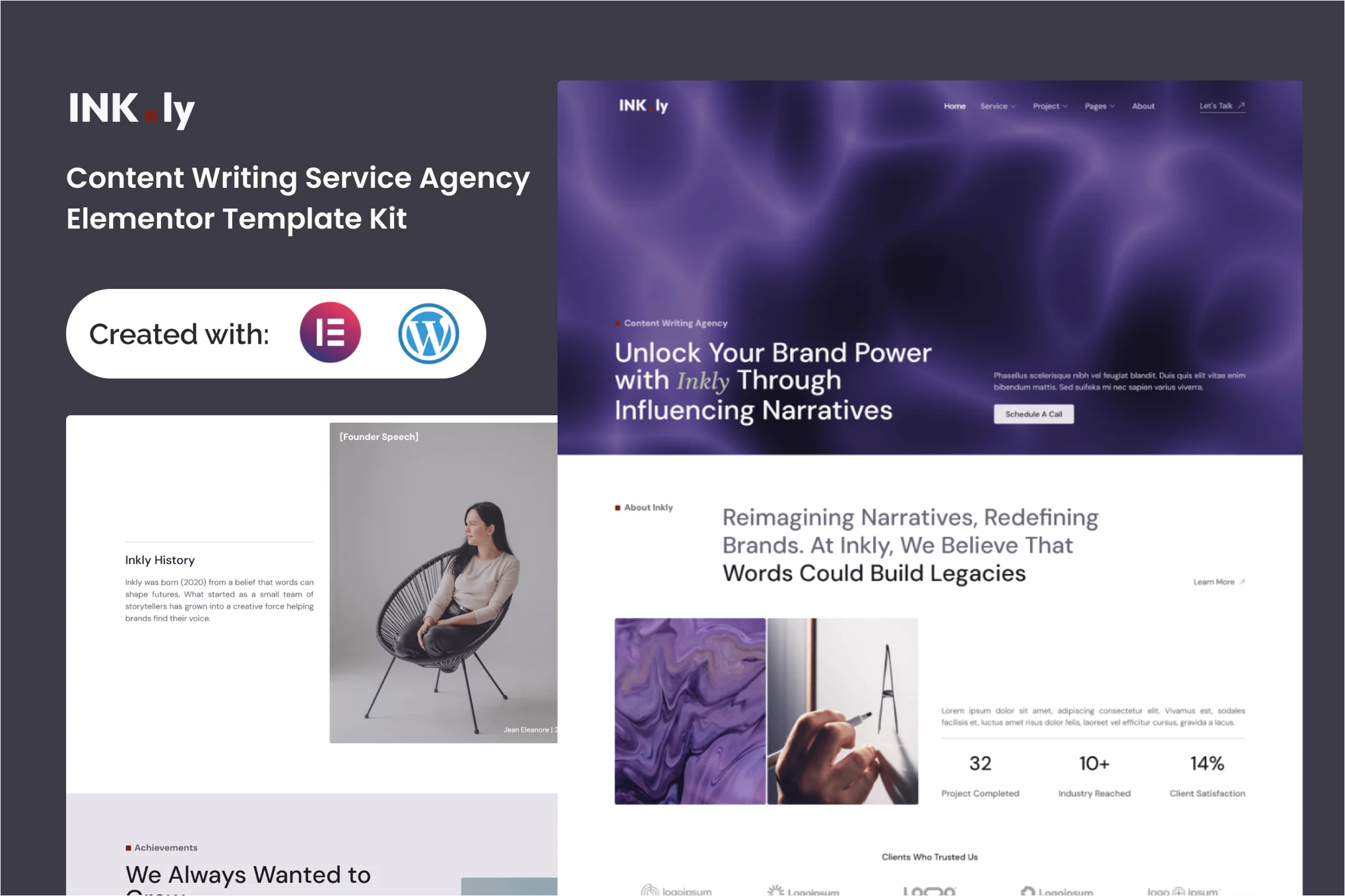 Inkly – Content Writing Service Agency Elementor Template Kit