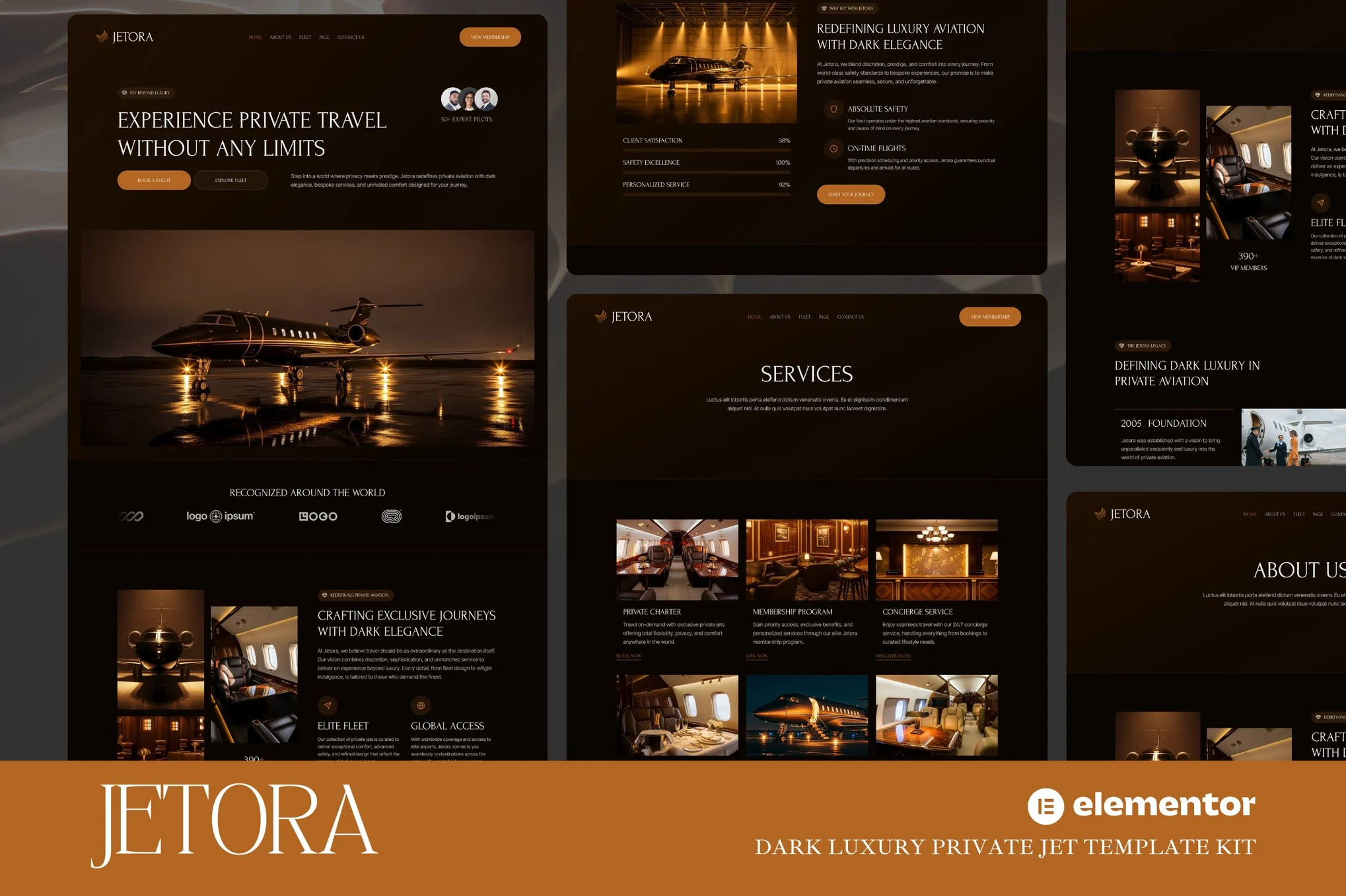 Jetora – Dark Luxury Private Jet Elementor Template Kit