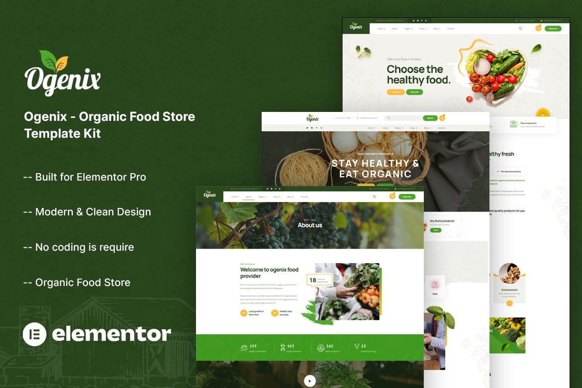 Ogenix – Organic Food Store Elementor Template Kit