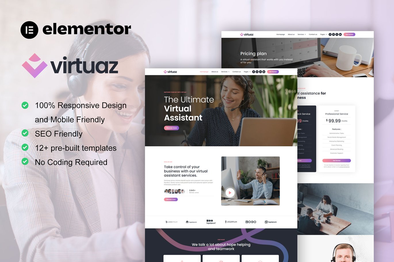 Virtuaz – Virtual Assistant Business Elementor Template Kit