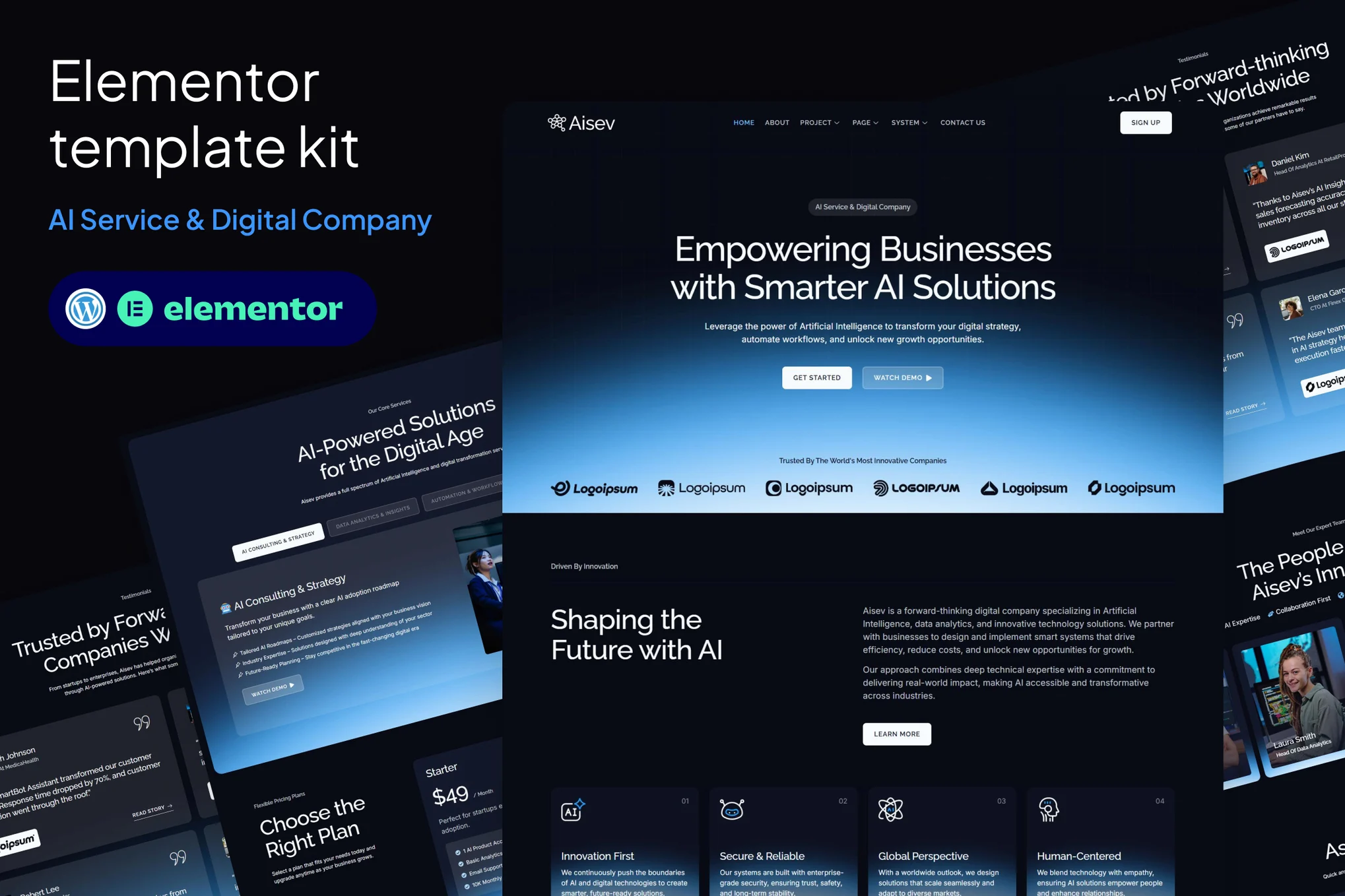 Aisev – AI Agency and AI Solutions Technology Elementor Template Kit
