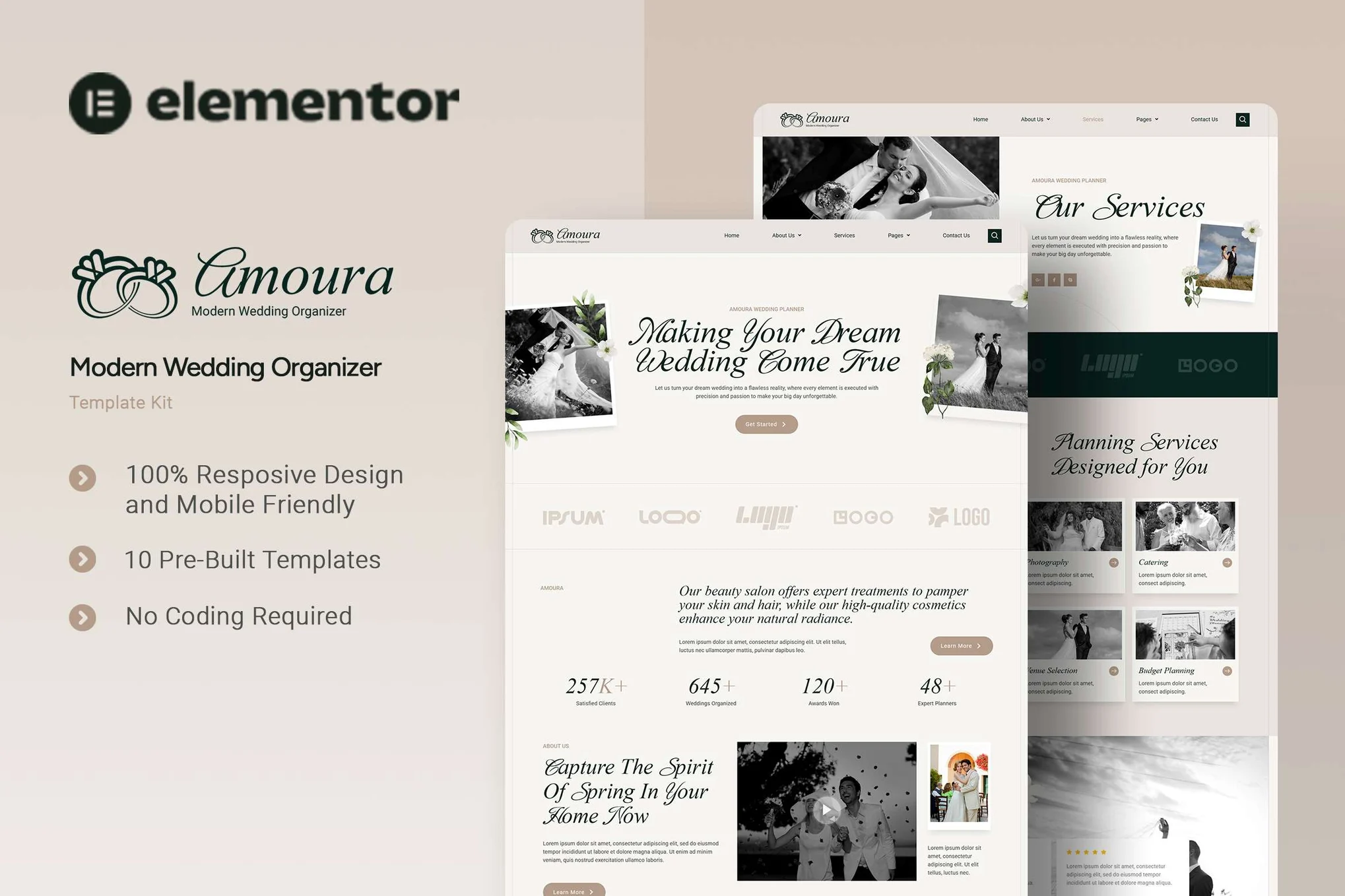 Amoura – Modern Wedding Organizer Elementor Template Kit