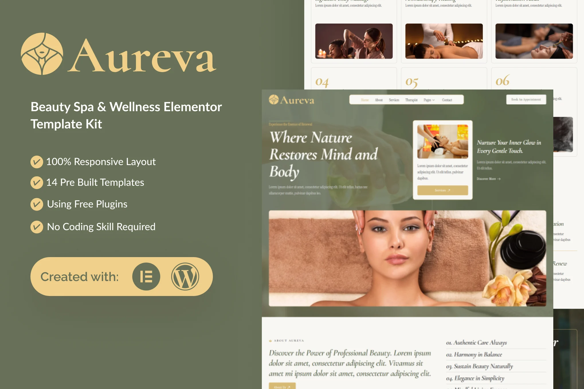 Aureva – Beauty Spa and Wellness Elementor Template Kit