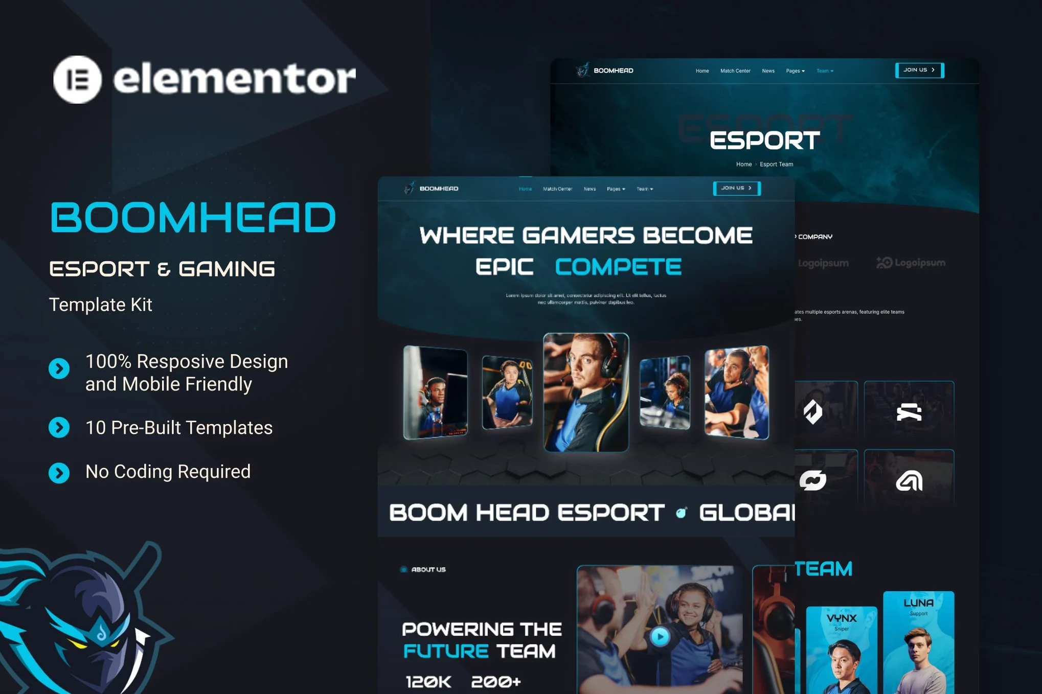 BoomHead – Esport and Gaming Elementor Template Kit
