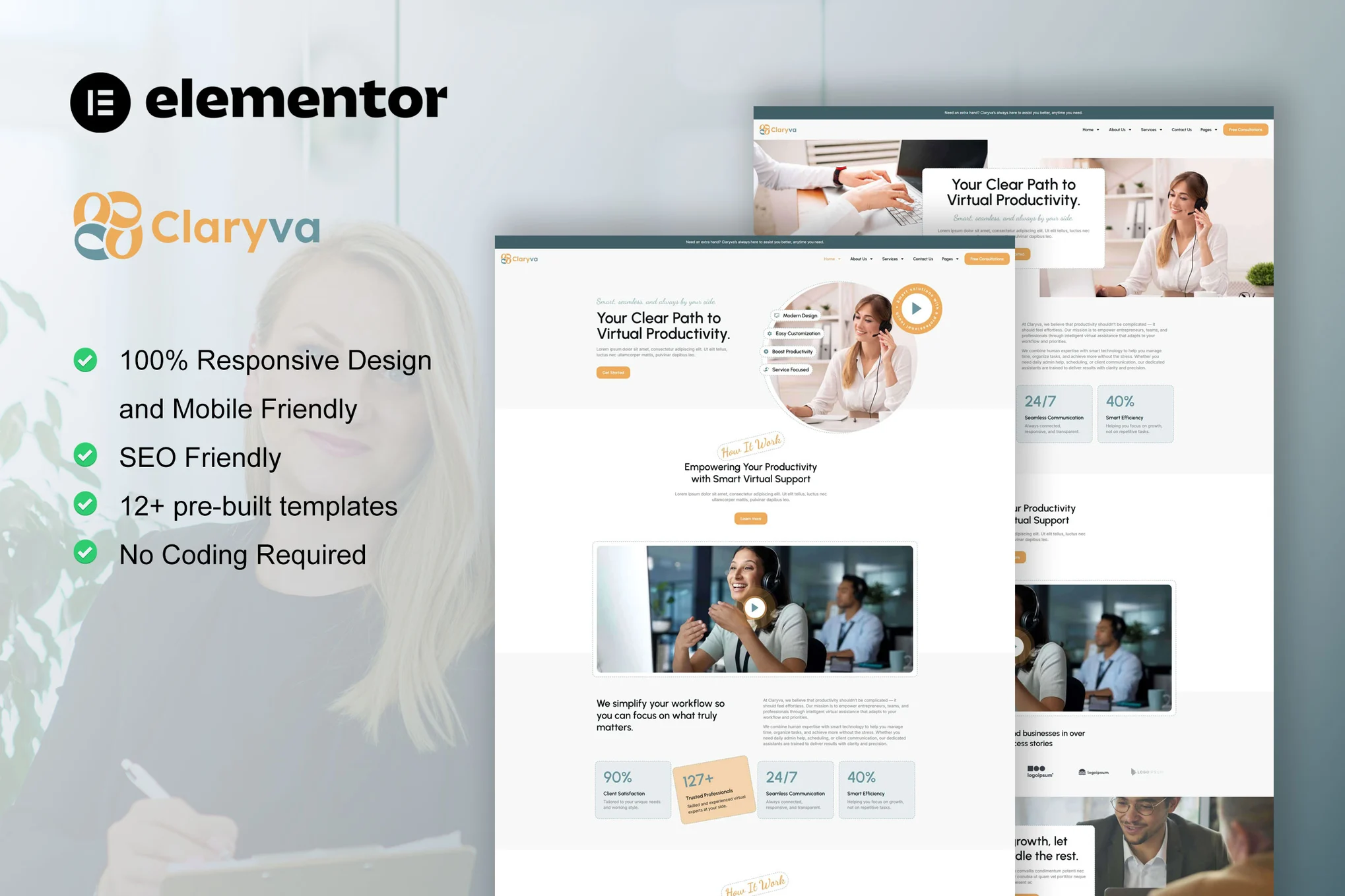 Claryva – Virtual Assistant Elementor Template Kit