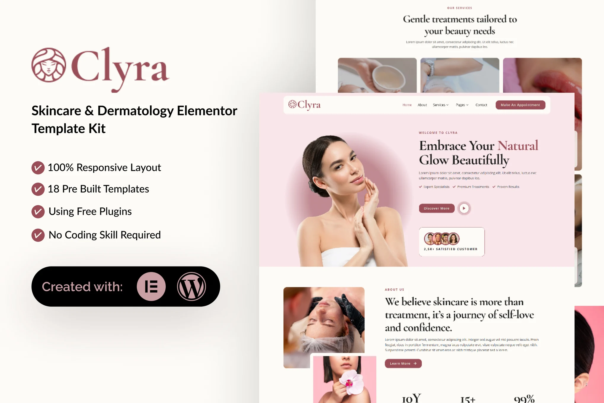 Clyra – Skincare and Dermatology Elementor Template Kit