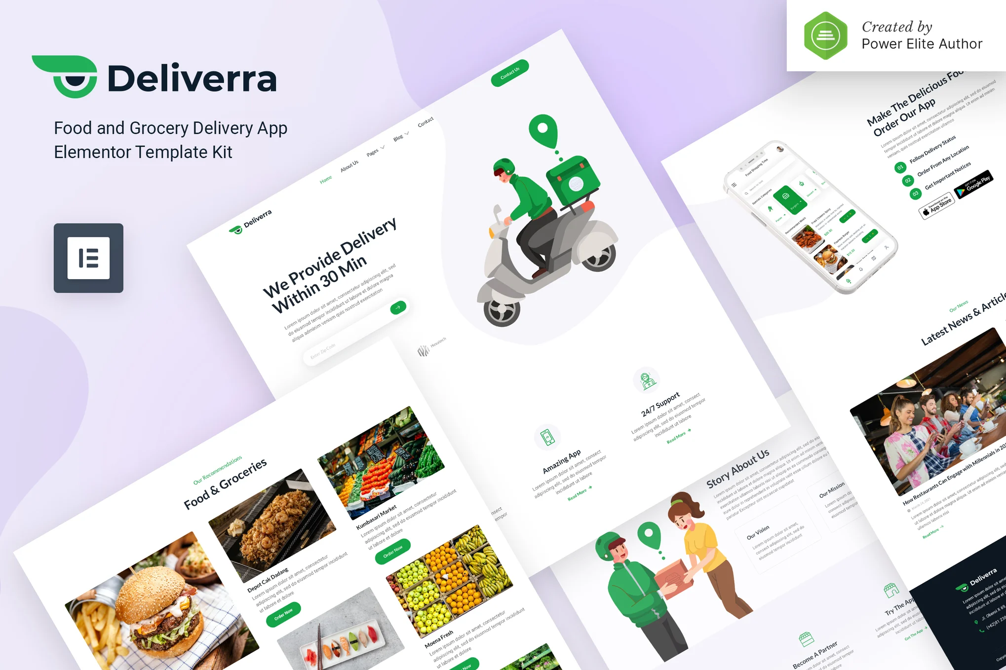 Deliverra – Food and Grocery Delivery App Elementor Template Kit