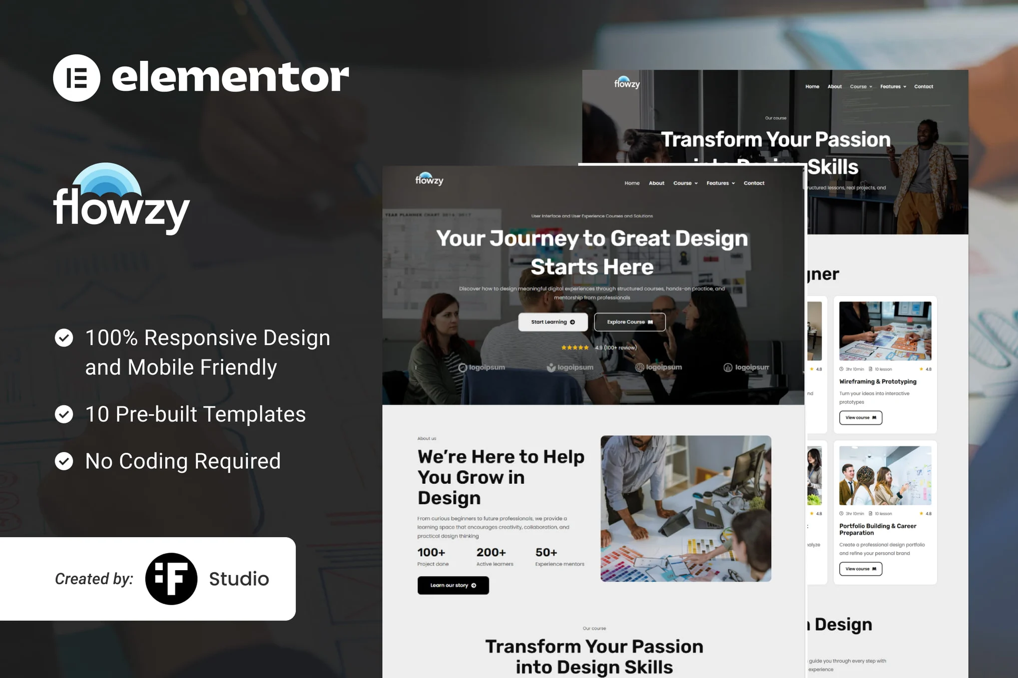 Flowzy – UI/UX Course and Services Elementor Template Kit