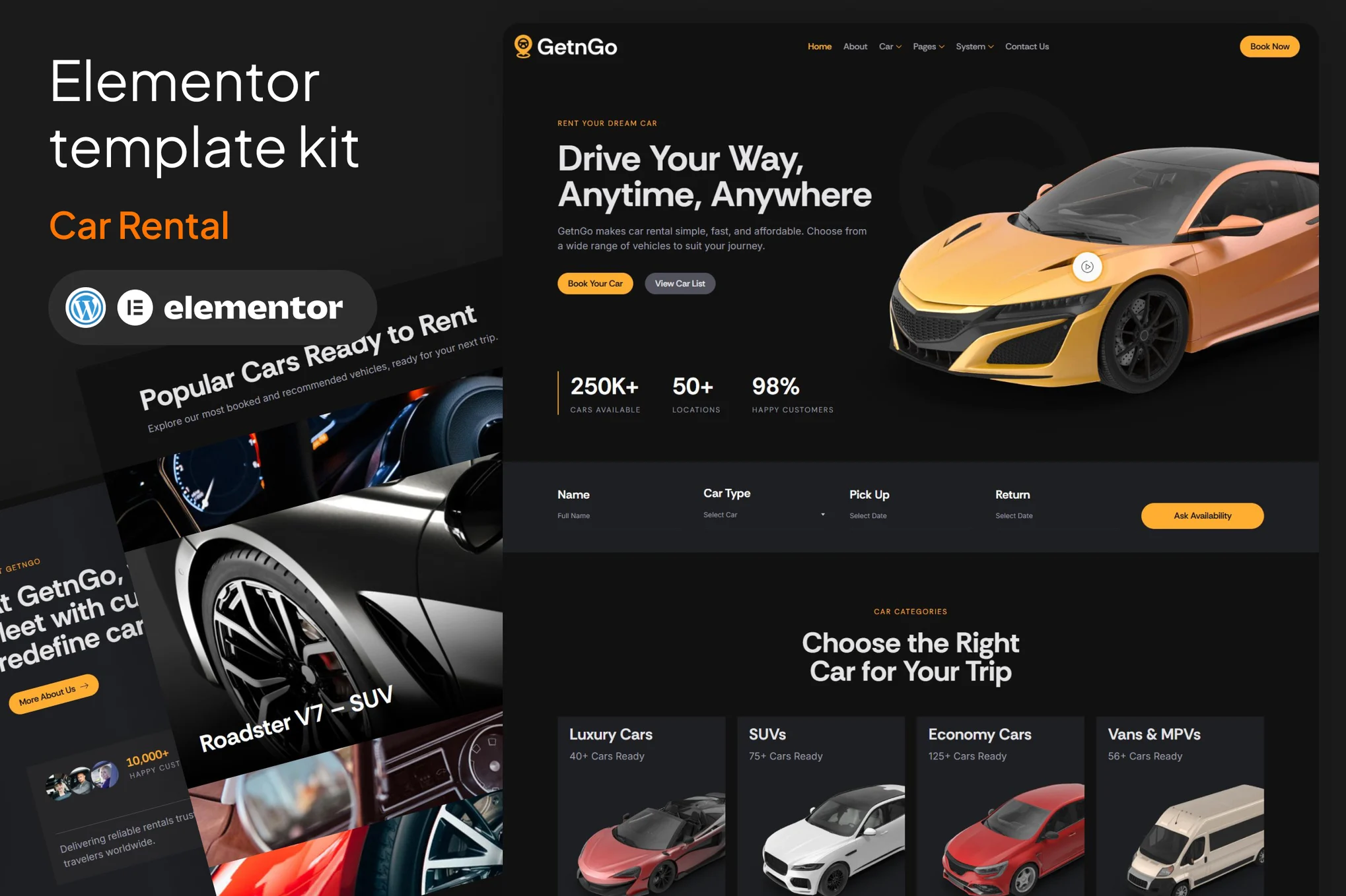 GetnGo – Car Rental Elementor Template Kit