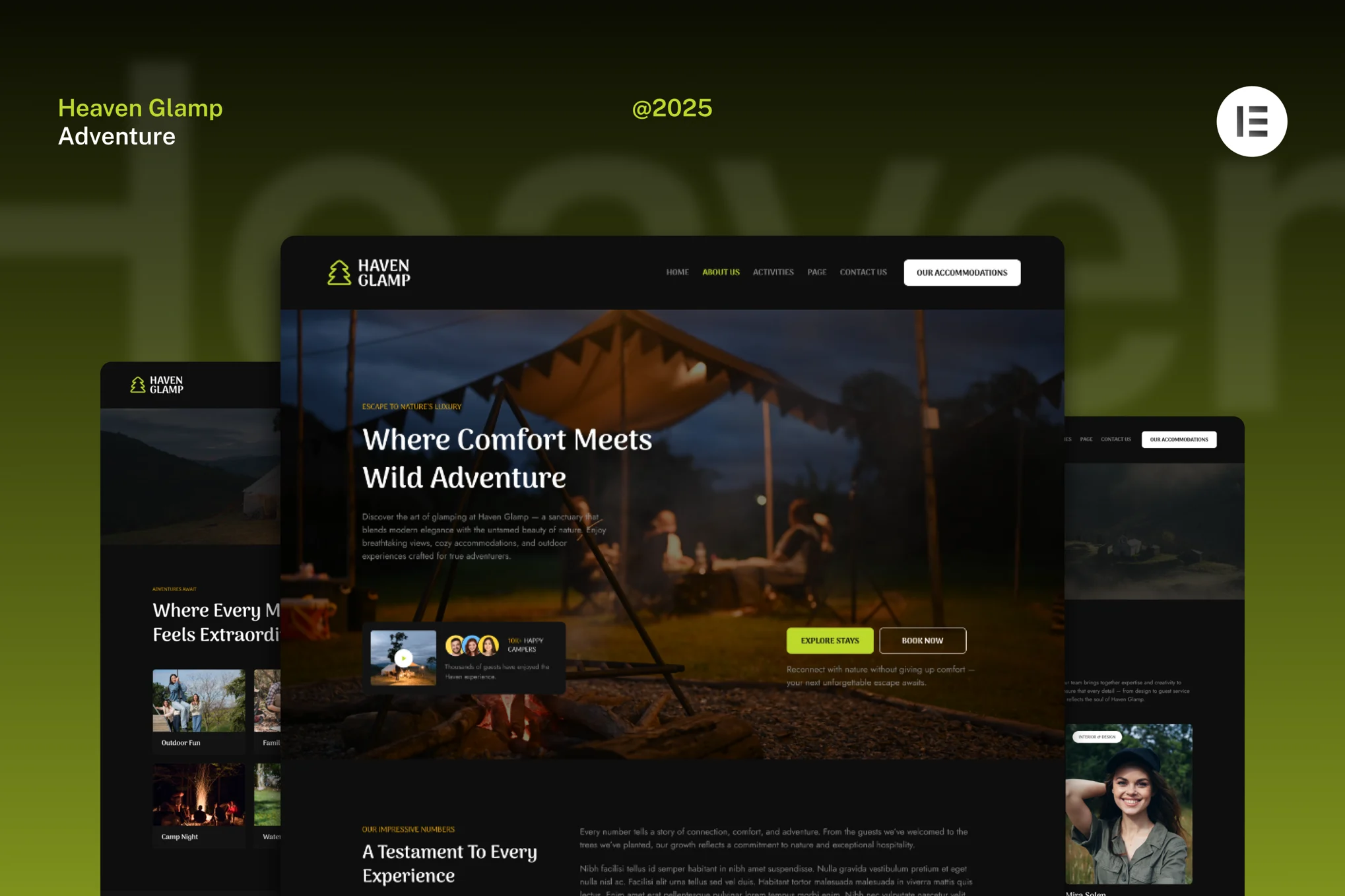Haven Glamp – Dark Luxury Adventure Elementor Template Kit