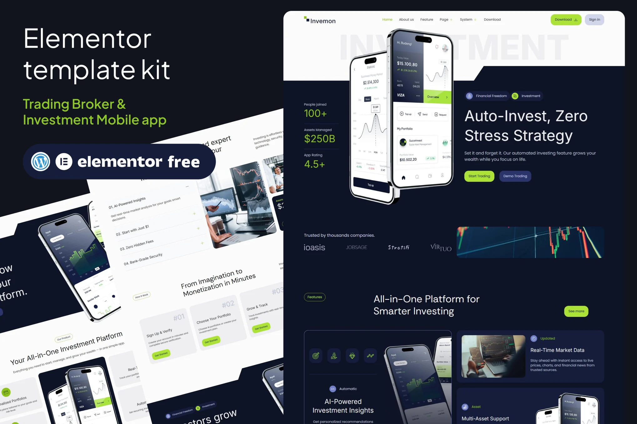 Invemon – Mobile Apps Trading and Investment Elementor Template kit