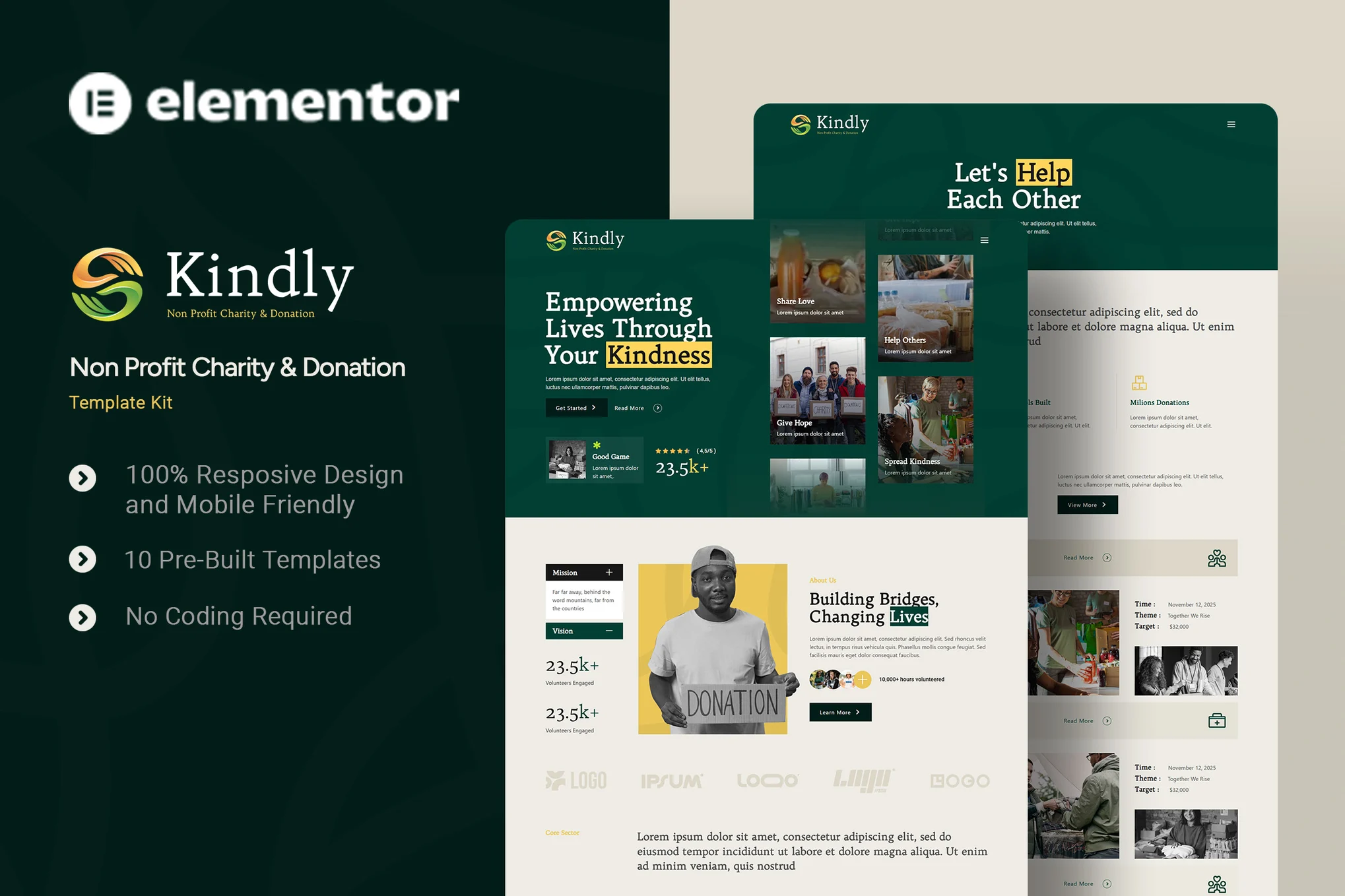 Kindly – Non Profit Charity and Donation Elementor Template Kit