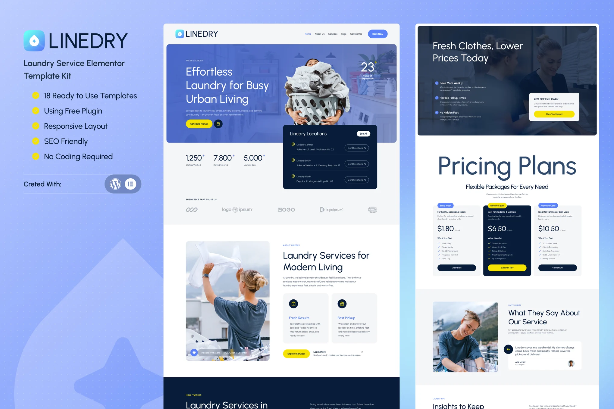 Linedry – Laundry Service Elementor Template Kit
