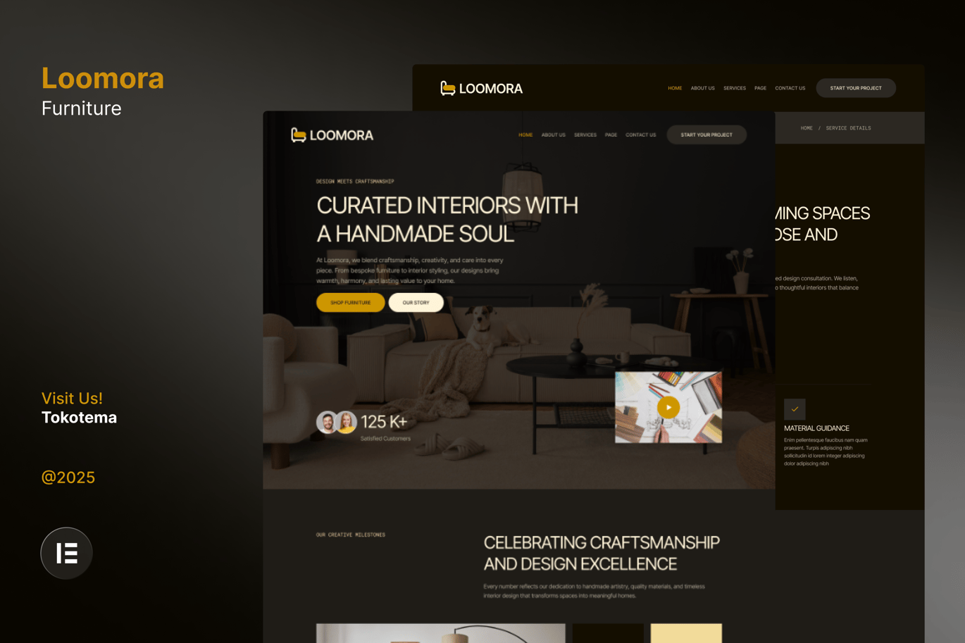 Loomora – Dark Handmade Furniture and Interior Design Website Elementor Template Kit
