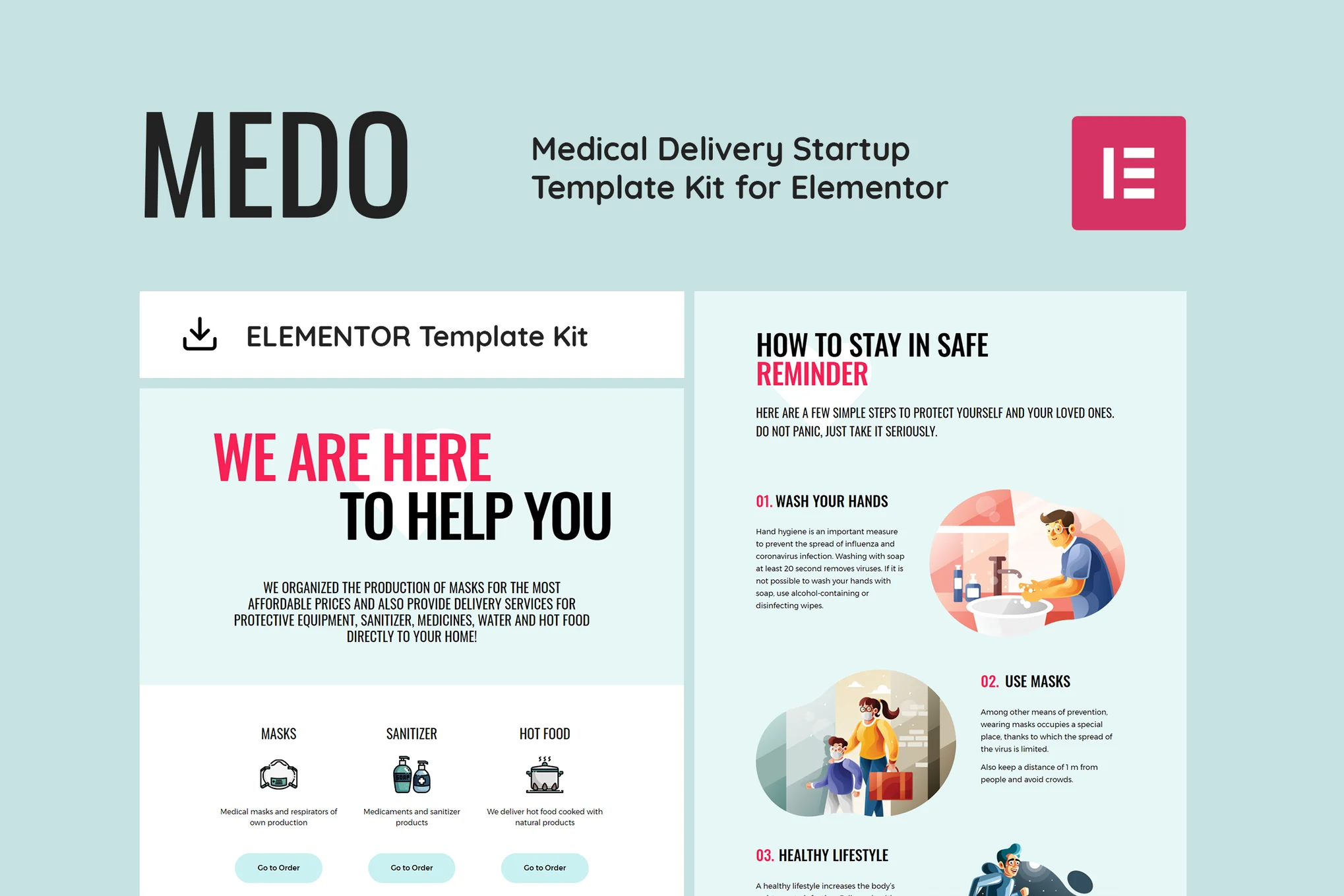 MEDO – Medical Delivery Startup Elementor Template Kit