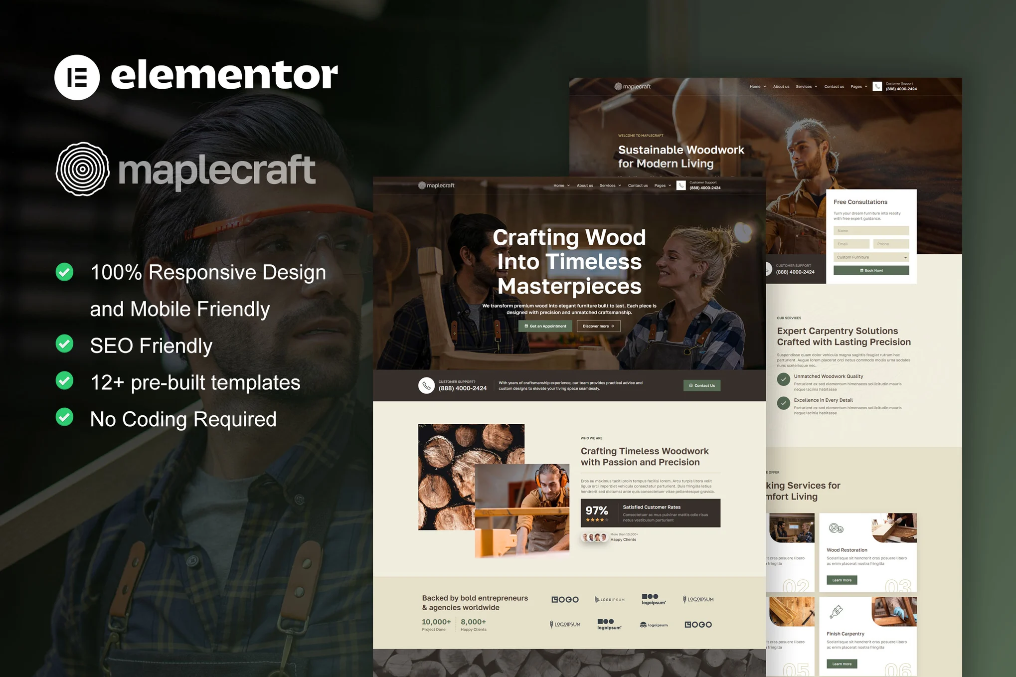 MapleCraft – Carpenter and Custom Furniture Elementor Pro Template Kit
