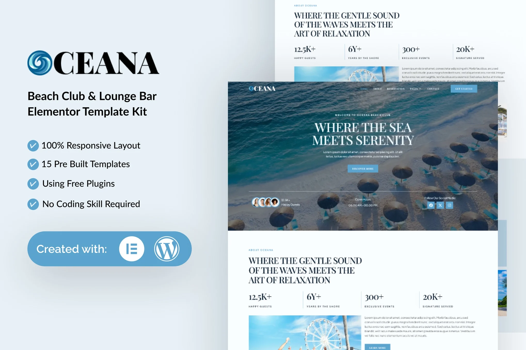 Oceana – Beach Club Lounge Bar and Resort Elementor Template Kit